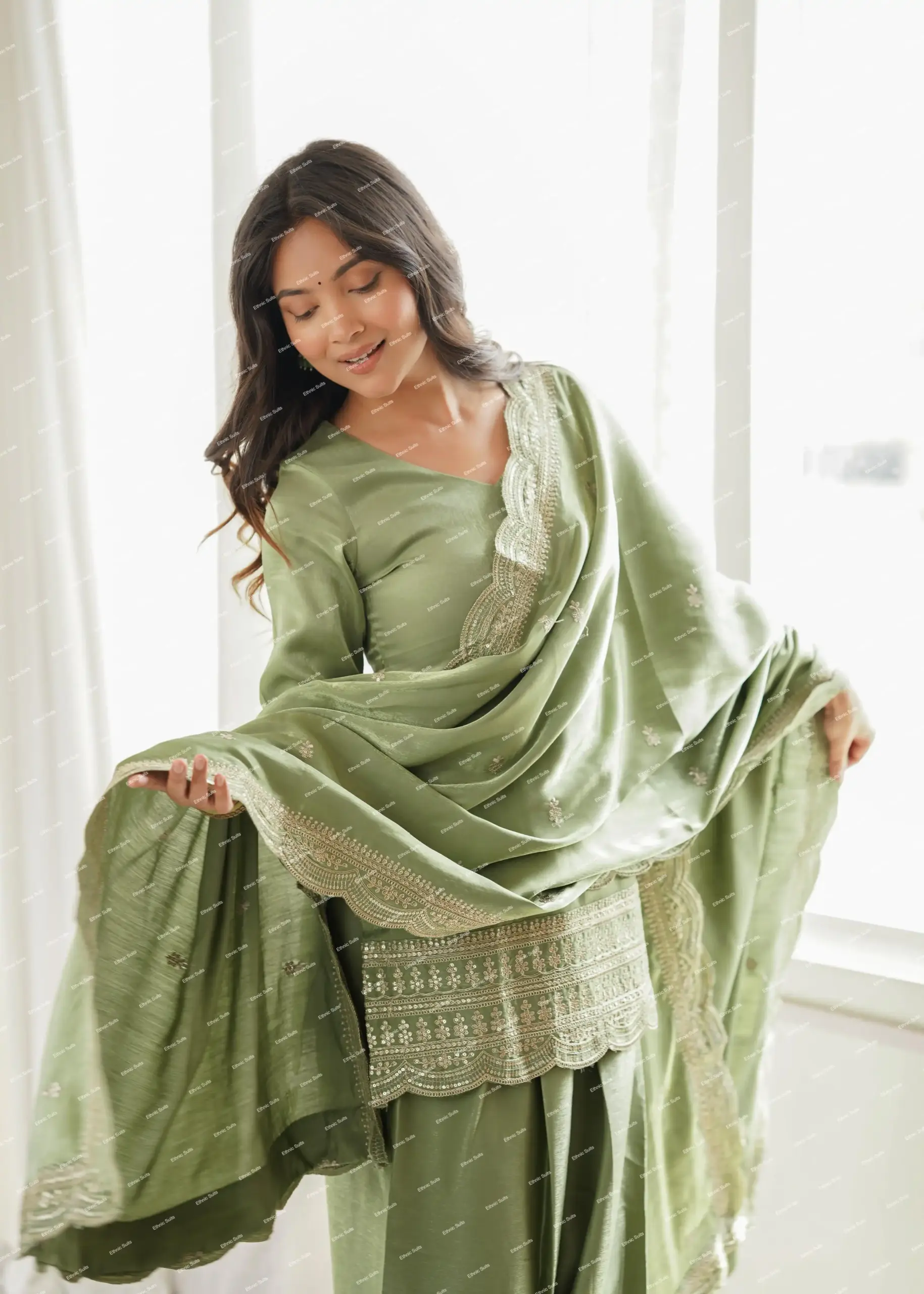 Mint Green Straight Salwar Suit for Women - Image 2