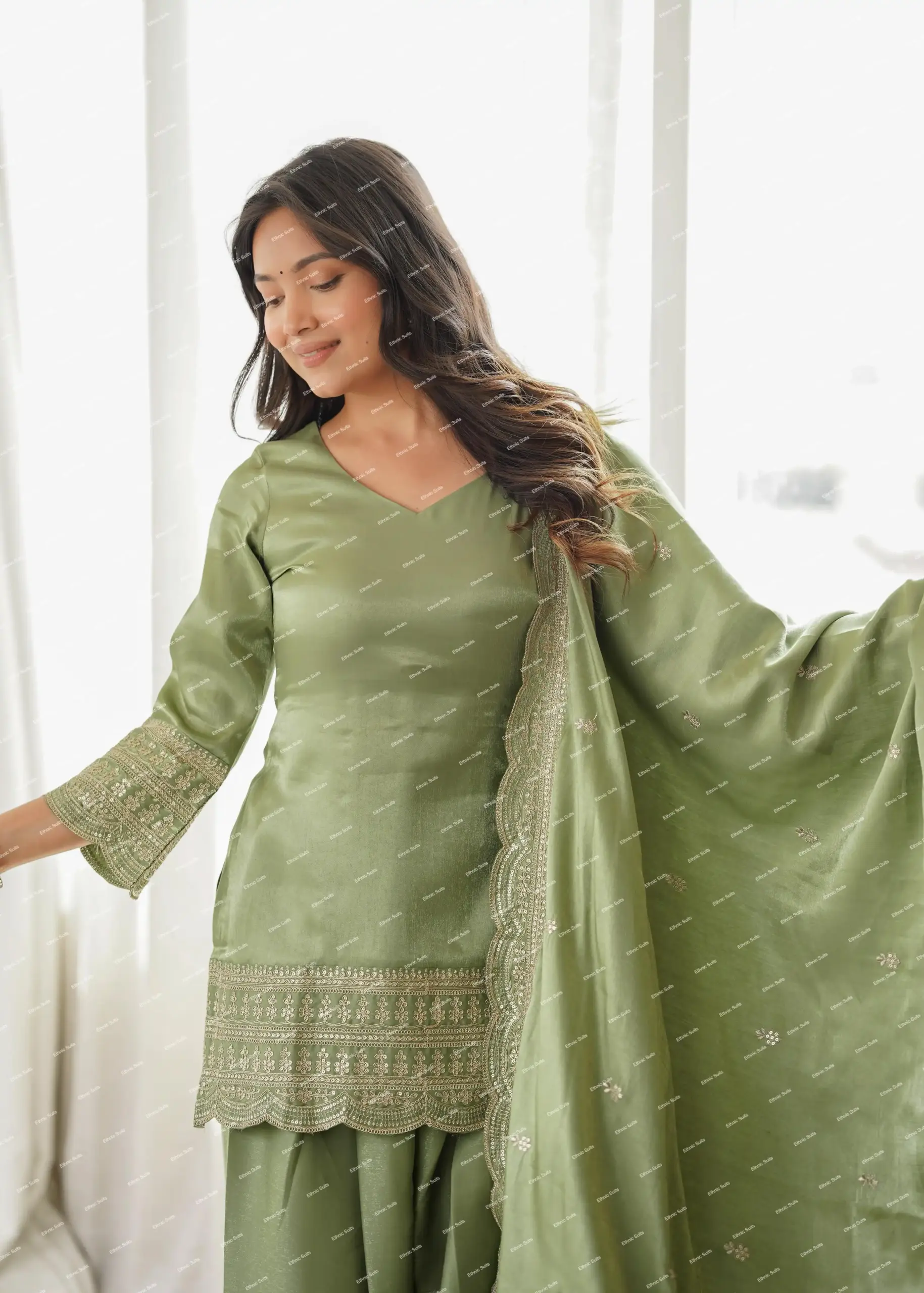Mint Green Straight Salwar Suit for Women - Image 3
