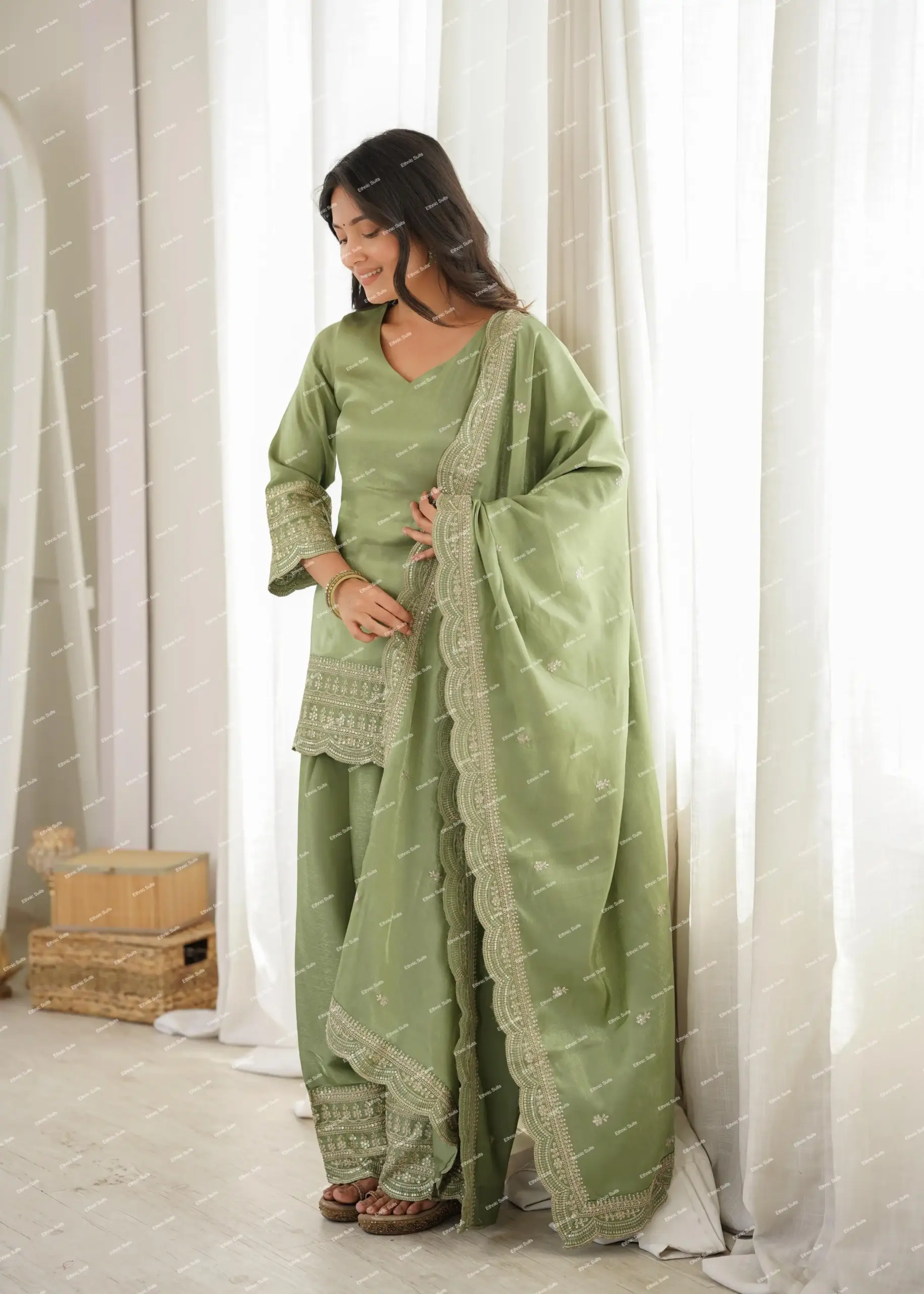 Mint Green Straight Salwar Suit for Women - Image 5