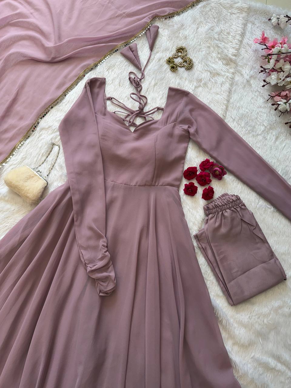 Party Wear Lilac Color Georgette Gown - Image 3