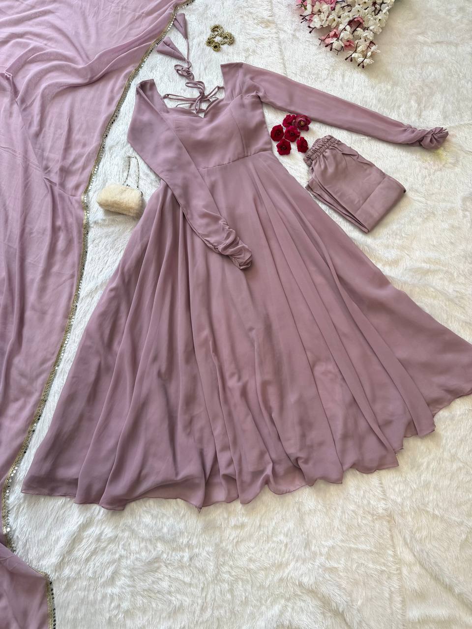 Party Wear Lilac Color Georgette Gown - Image 4
