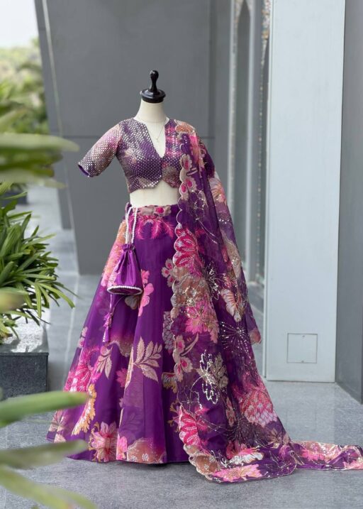 Purple Floral Lehenga Blouse Readymade for Girls