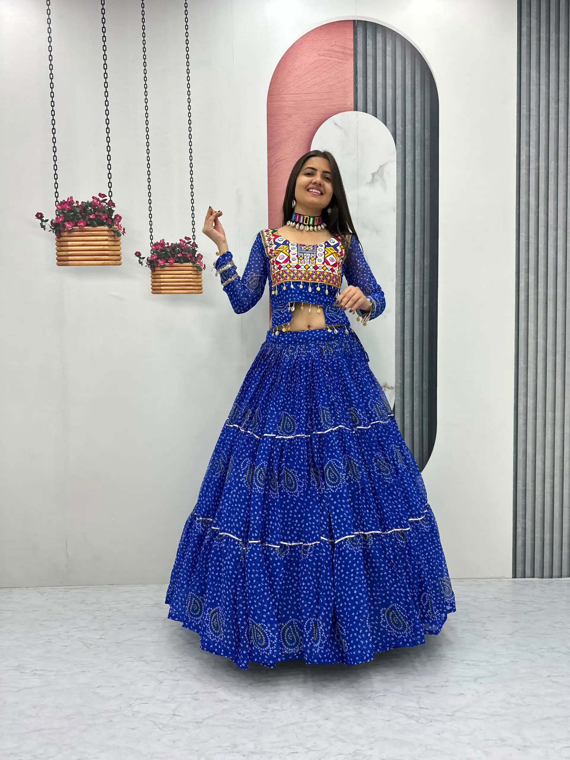 Bandhni Printed Lehenga Choli Co ord Set Blue Color - Image 2