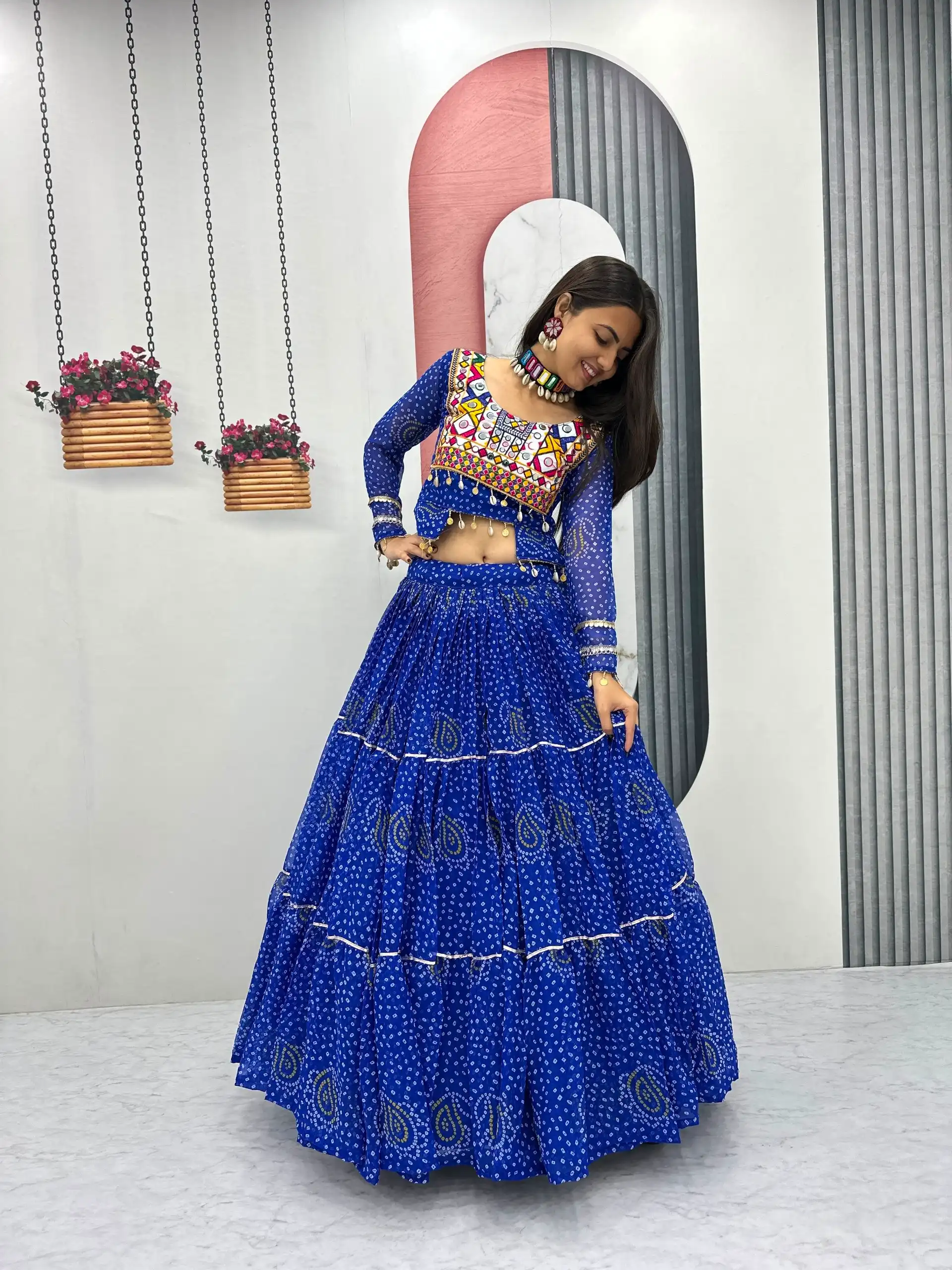 Bandhni Printed Lehenga Choli Co ord Set Blue Color - Image 3