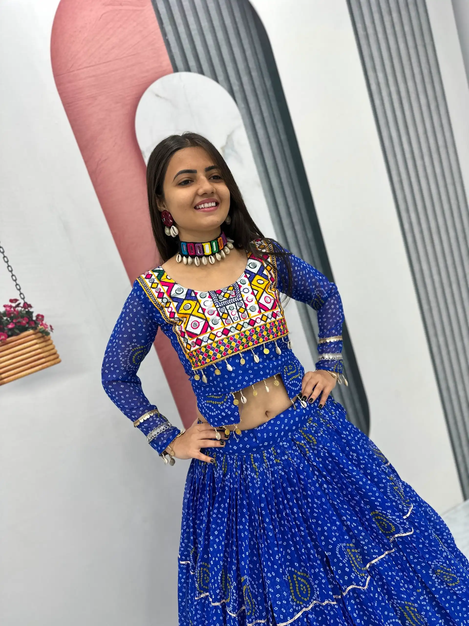 Bandhni Printed Lehenga Choli Co ord Set Blue Color - Image 4