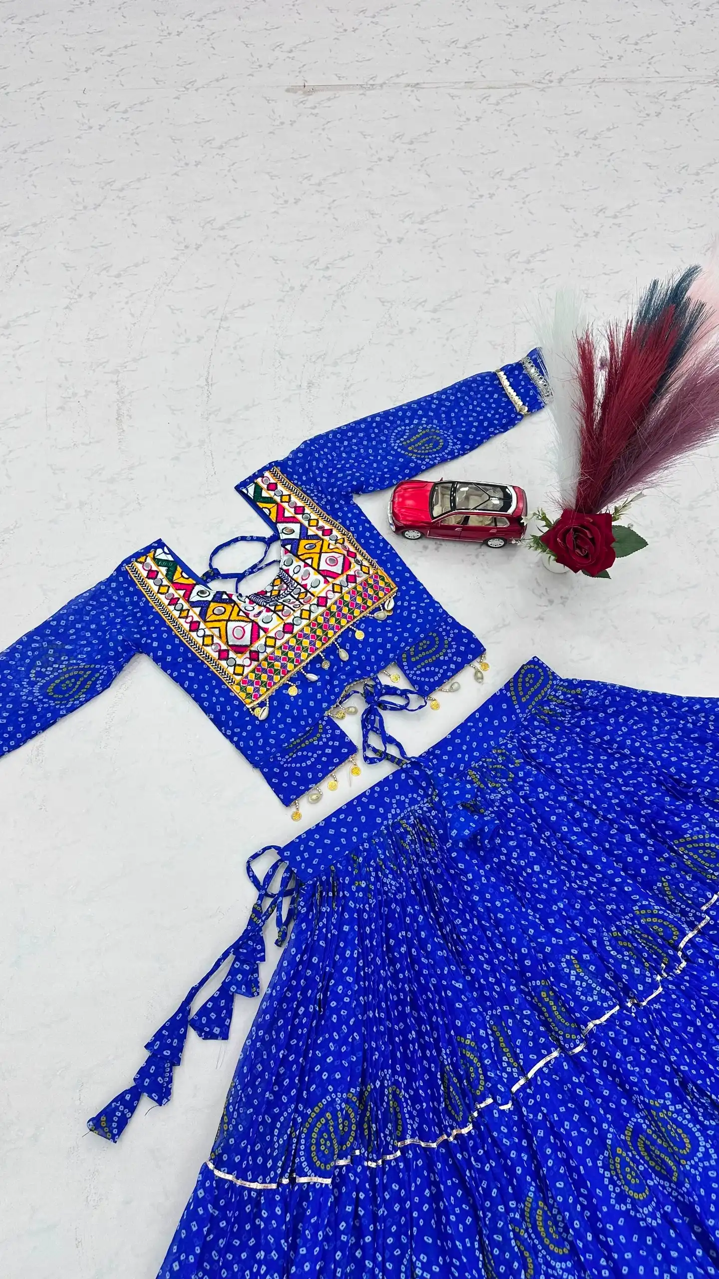 Bandhni Printed Lehenga Choli Co ord Set Blue Color - Image 5