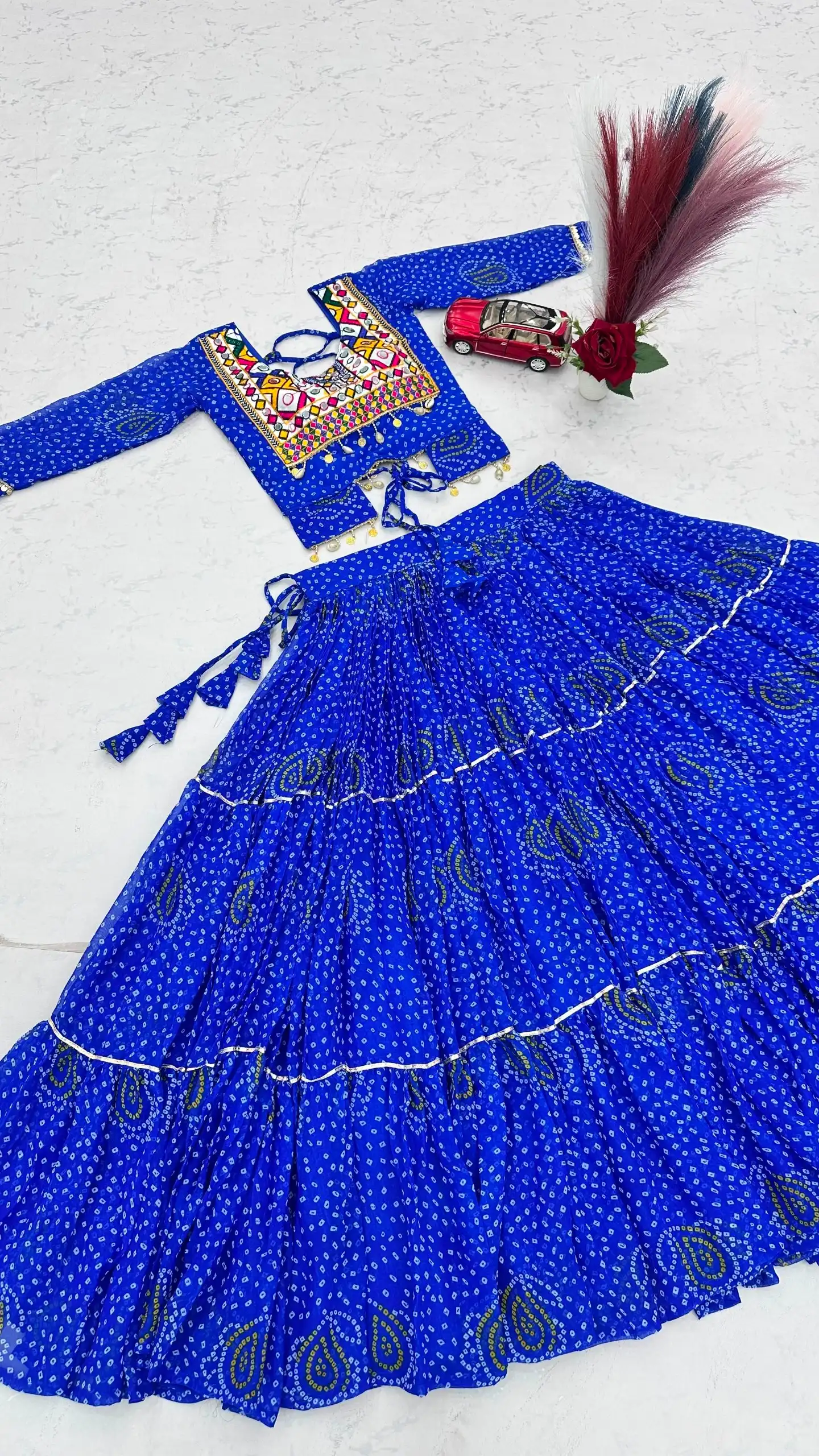 Bandhni Printed Lehenga Choli Co ord Set Blue Color - Image 6