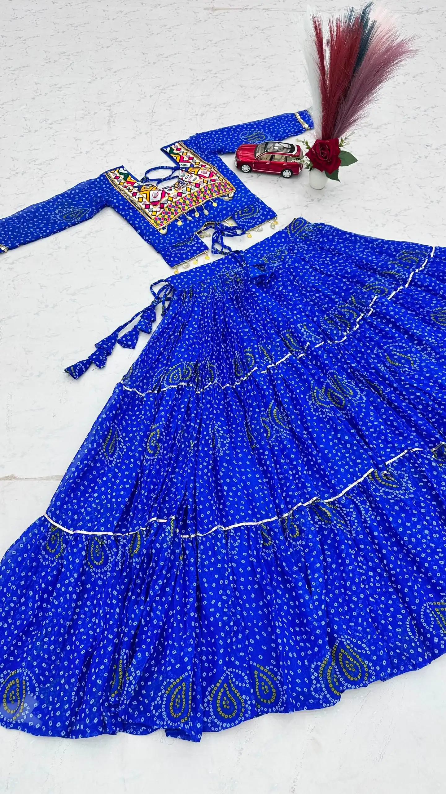 Bandhni Printed Lehenga Choli Co ord Set Blue Color - Image 7