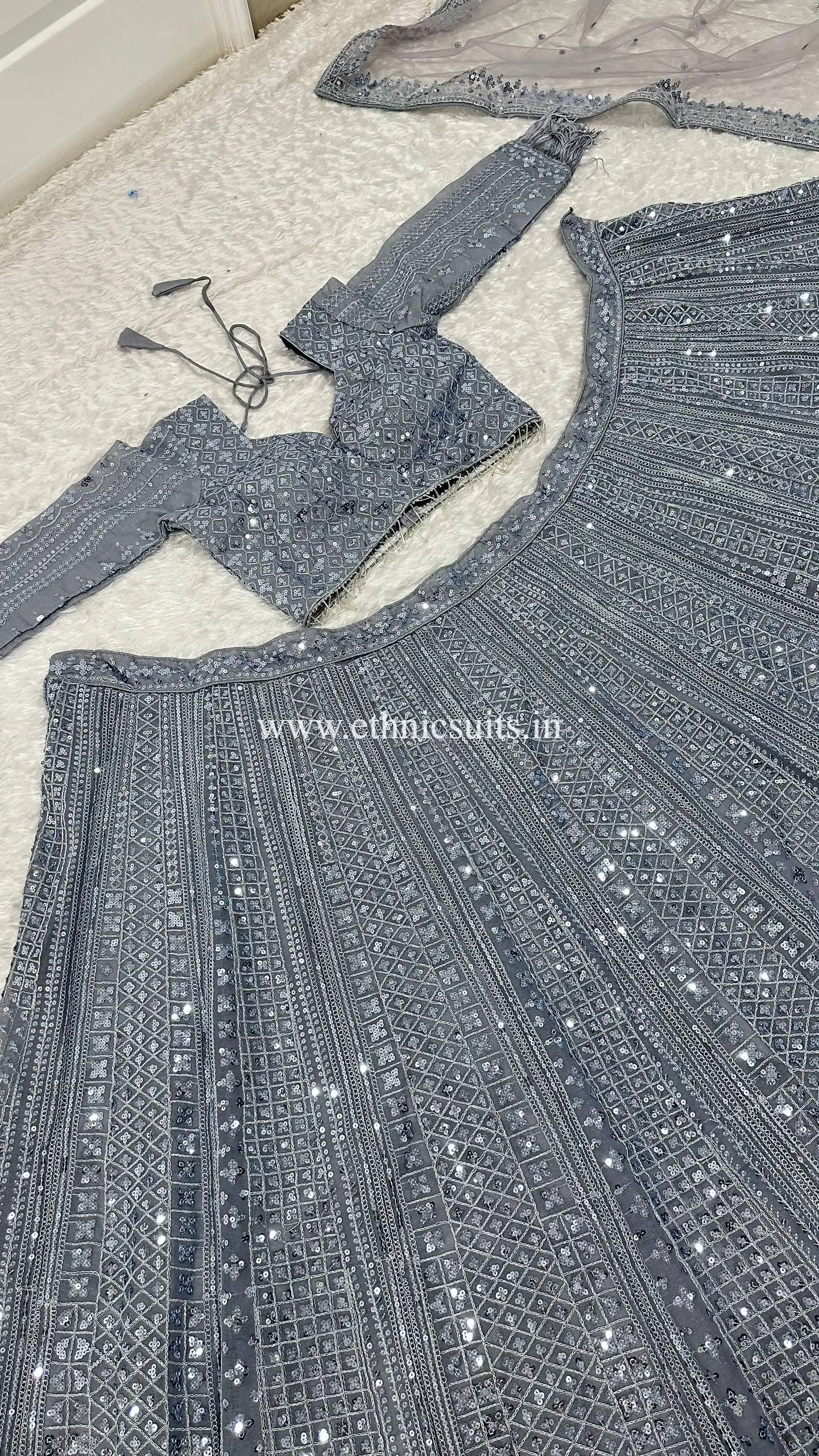Gray Color Glittery Party Lehenga Blouse - Image 4