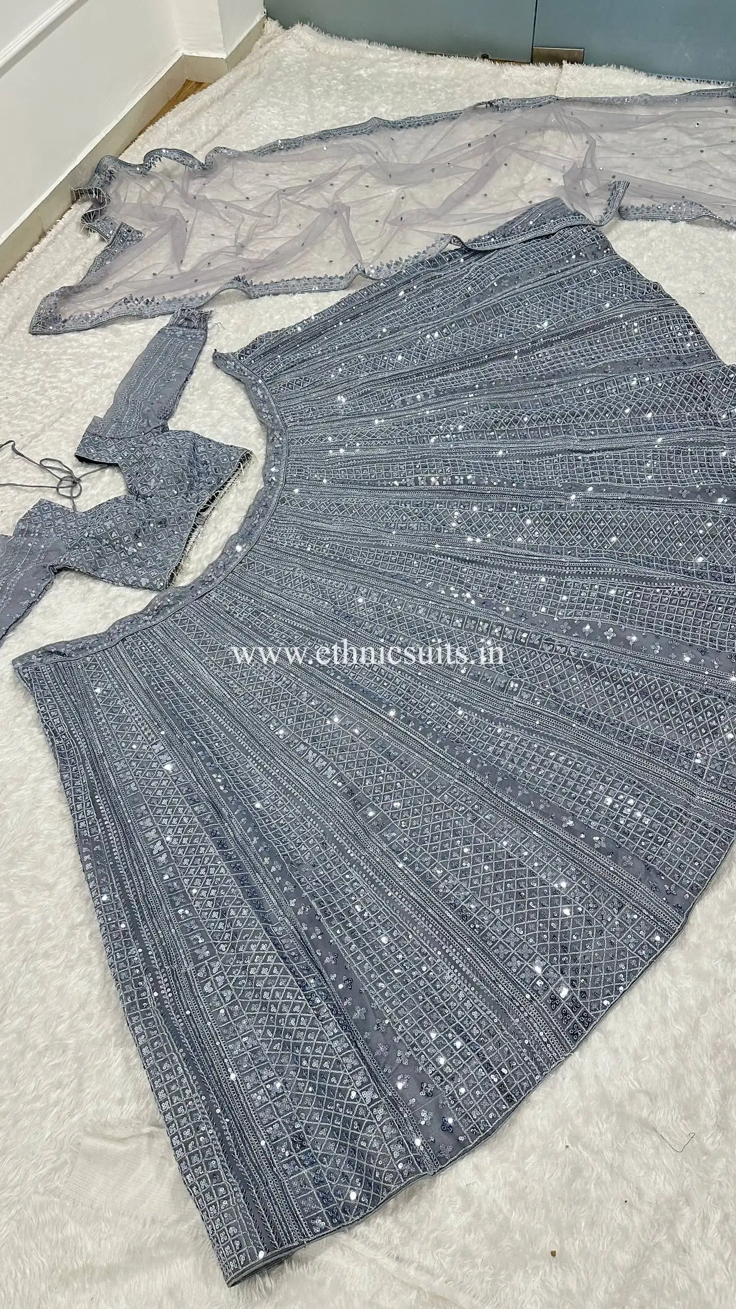 Gray Color Glittery Party Lehenga Blouse - Image 5