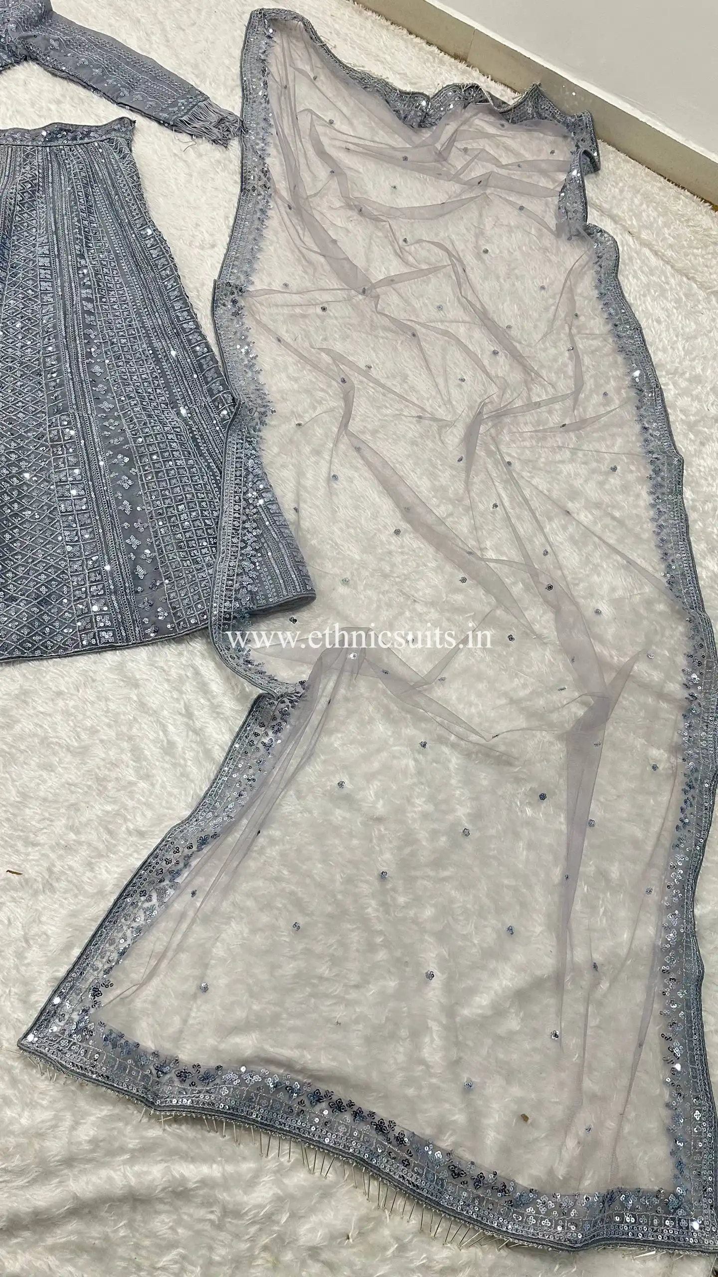 Gray Color Glittery Party Lehenga Blouse - Image 7