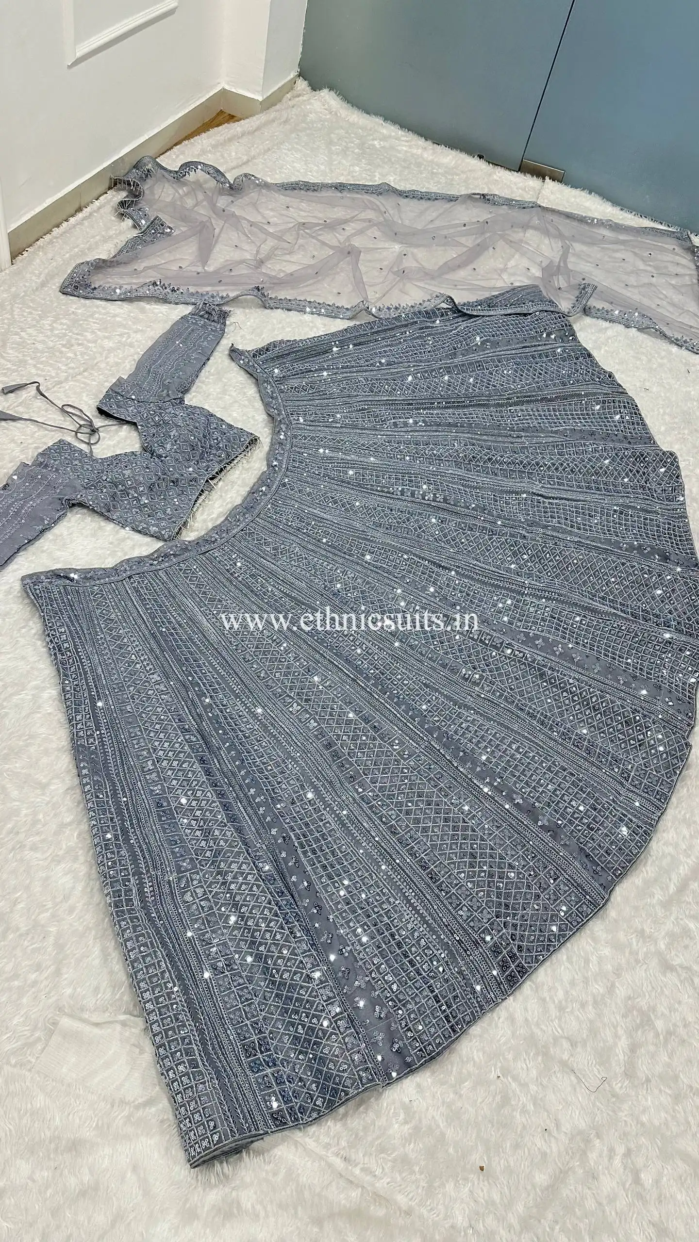Gray Color Glittery Party Lehenga Blouse - Image 8