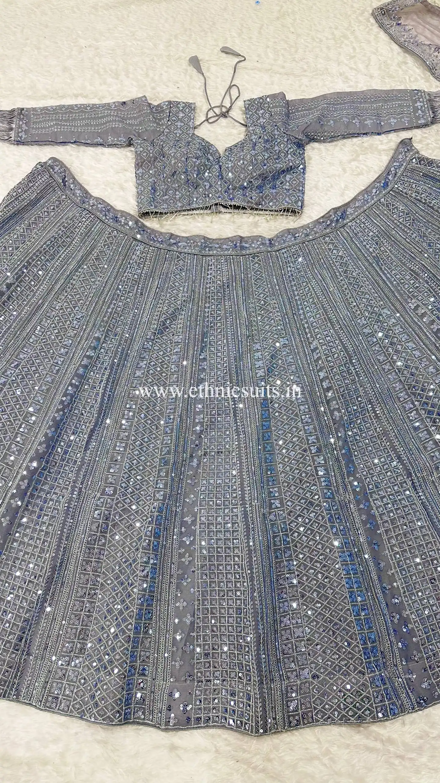 Gray Color Glittery Party Lehenga Blouse - Image 9