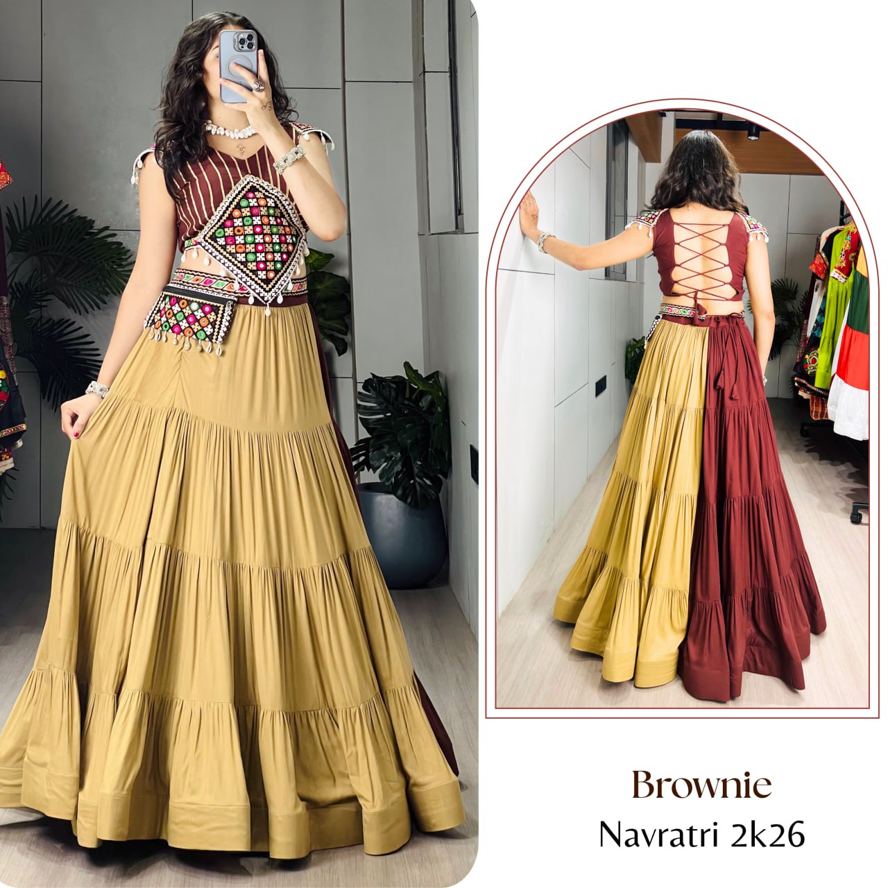Brown Color Readymade Chaniya with Fancy Blouse - Image 5