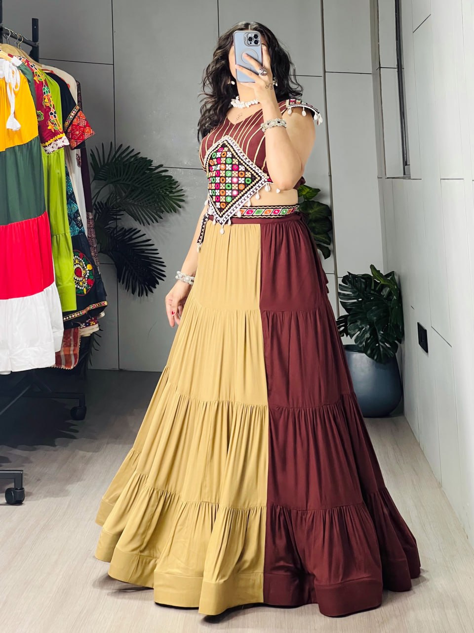Brown Color Readymade Chaniya with Fancy Blouse - Image 2