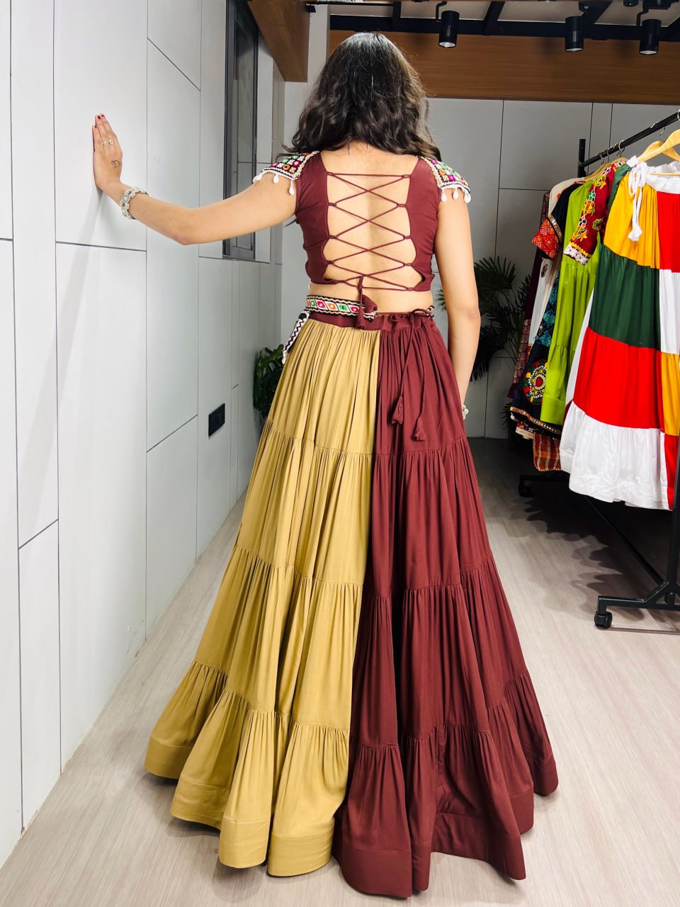 Brown Color Readymade Chaniya with Fancy Blouse - Image 3