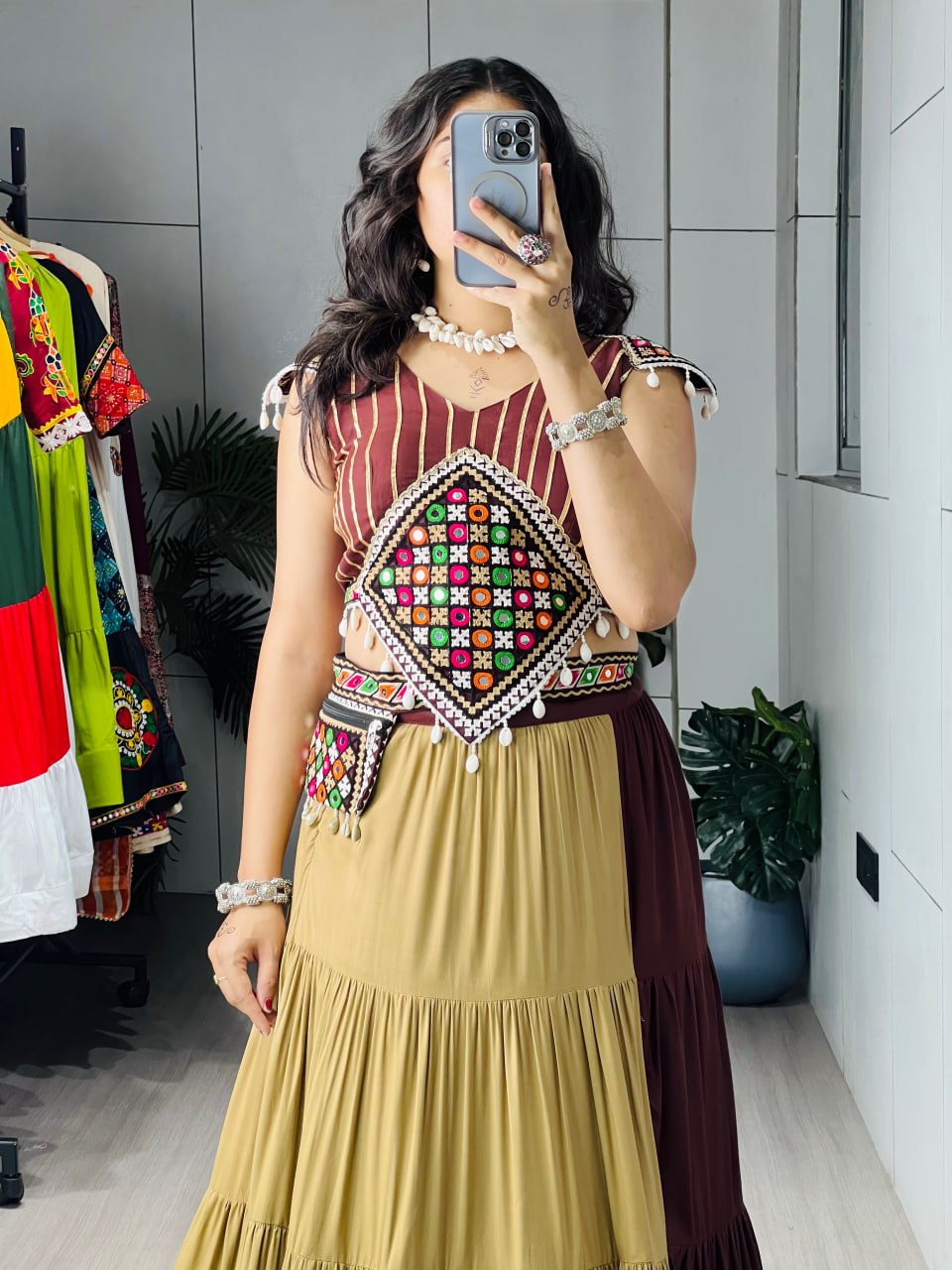 Brown Color Readymade Chaniya with Fancy Blouse - Image 4