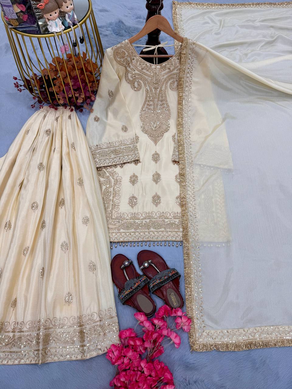 Creme Wedding Sharara Set - Image 5
