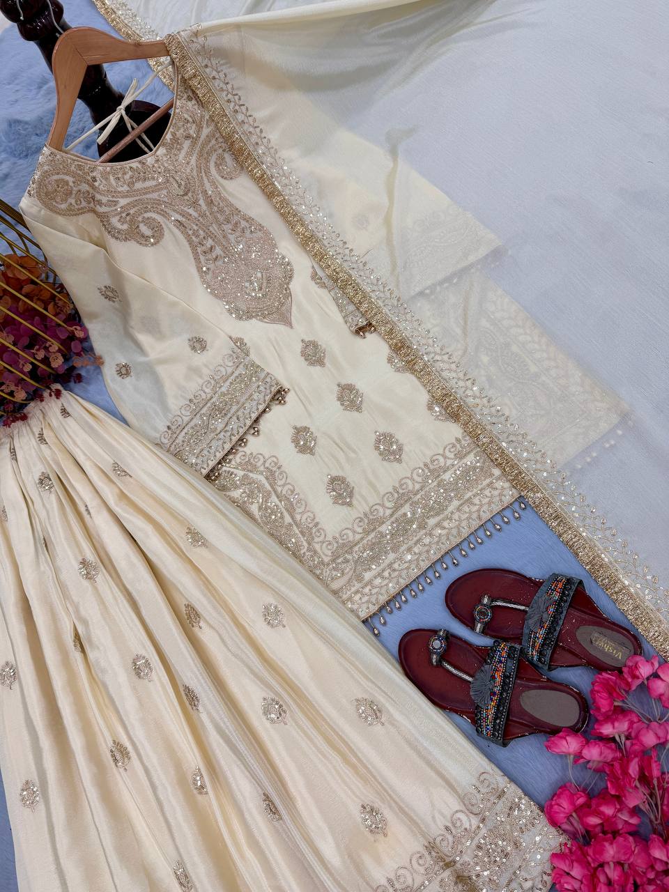Creme Wedding Sharara Set - Image 3