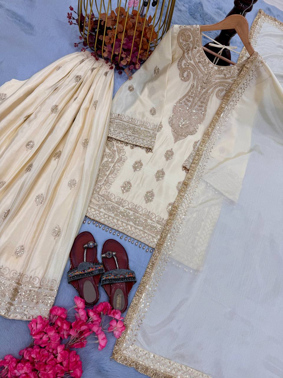 Creme Wedding Sharara Set - Image 4