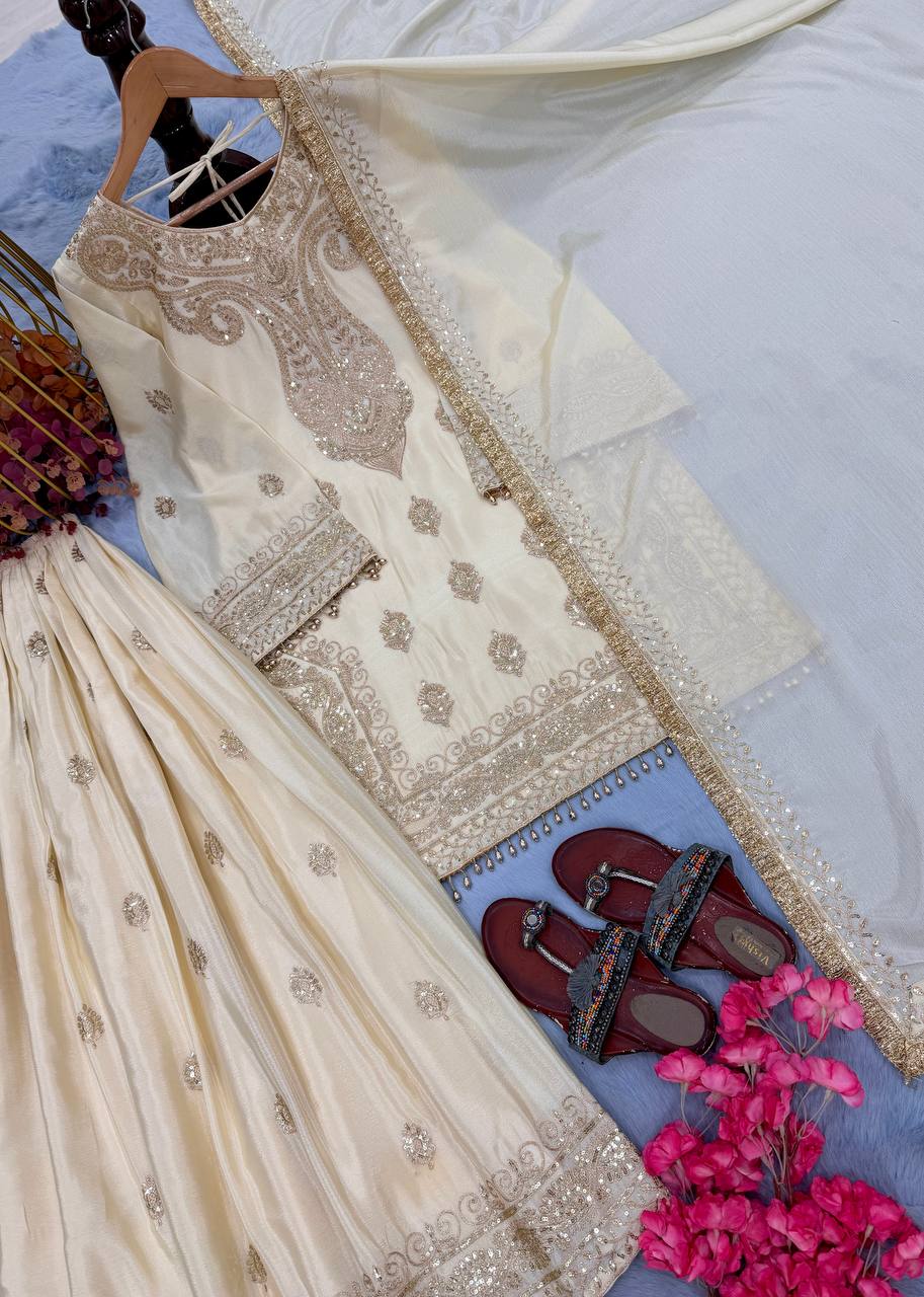 Creme Wedding Sharara Set - Image 2