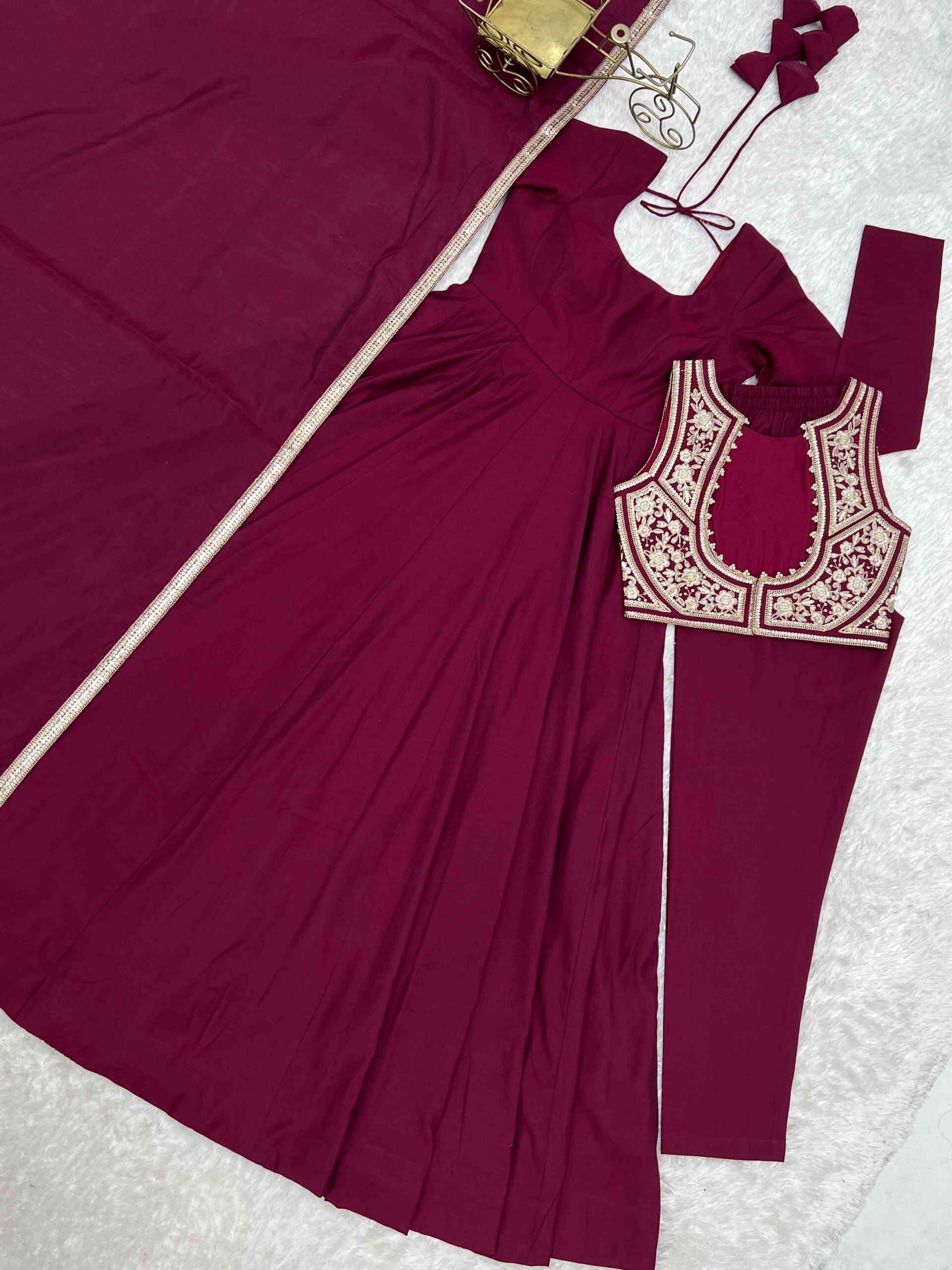 Dark Rani Gown with Jacket for Wedding - Image 6