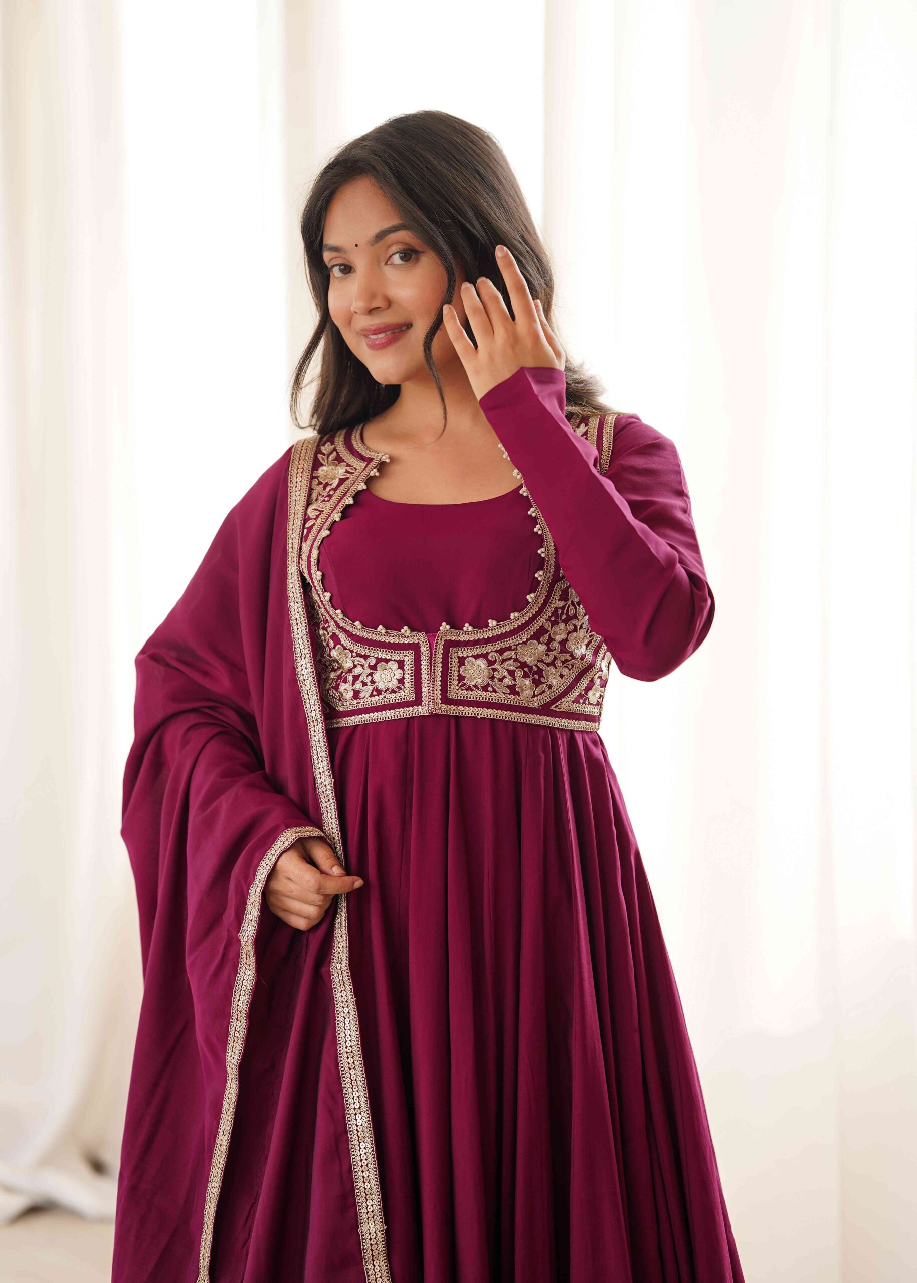 Dark Rani Gown with Jacket for Wedding - Image 7