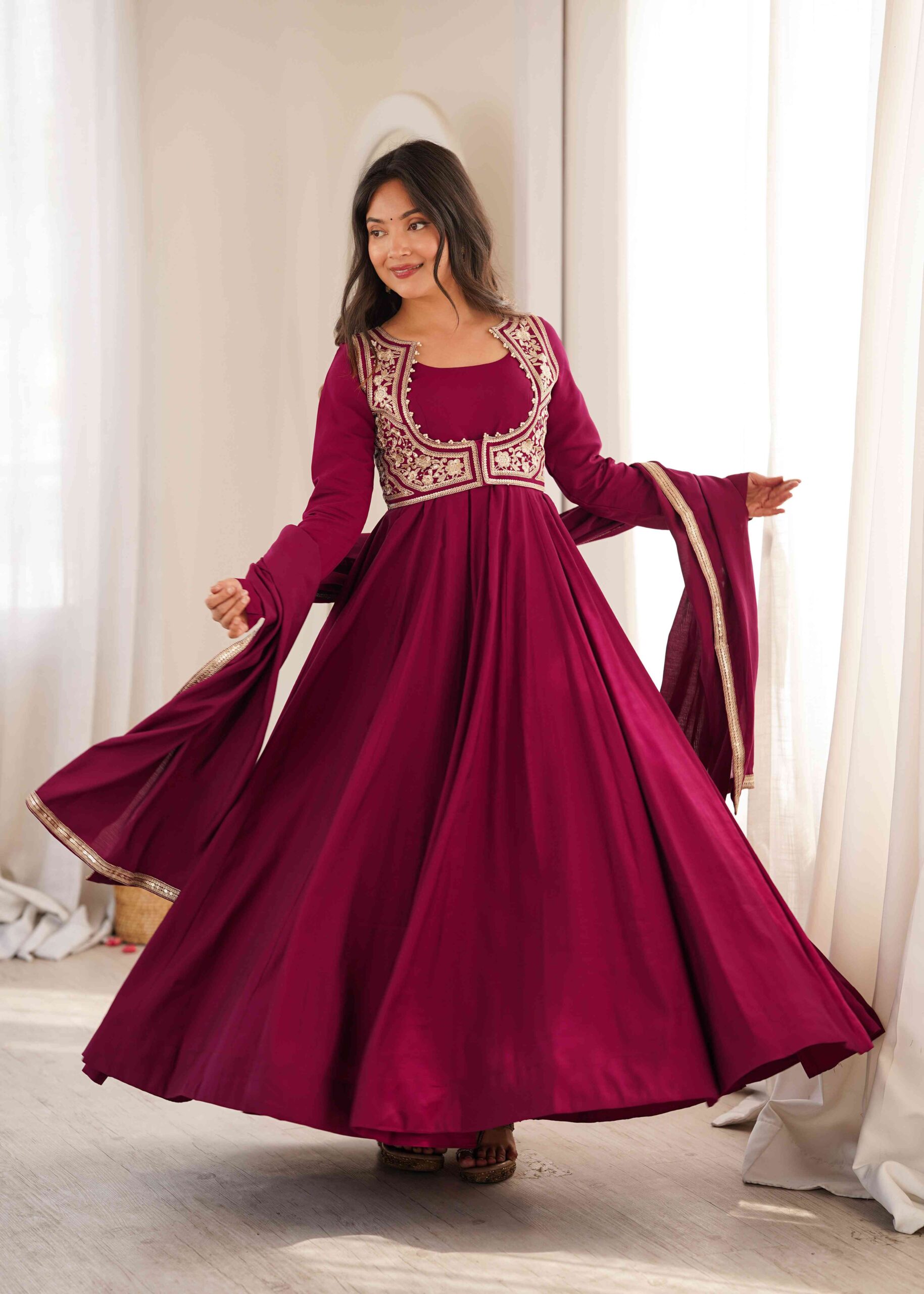 Dark Rani Gown with Jacket for Wedding - Image 2