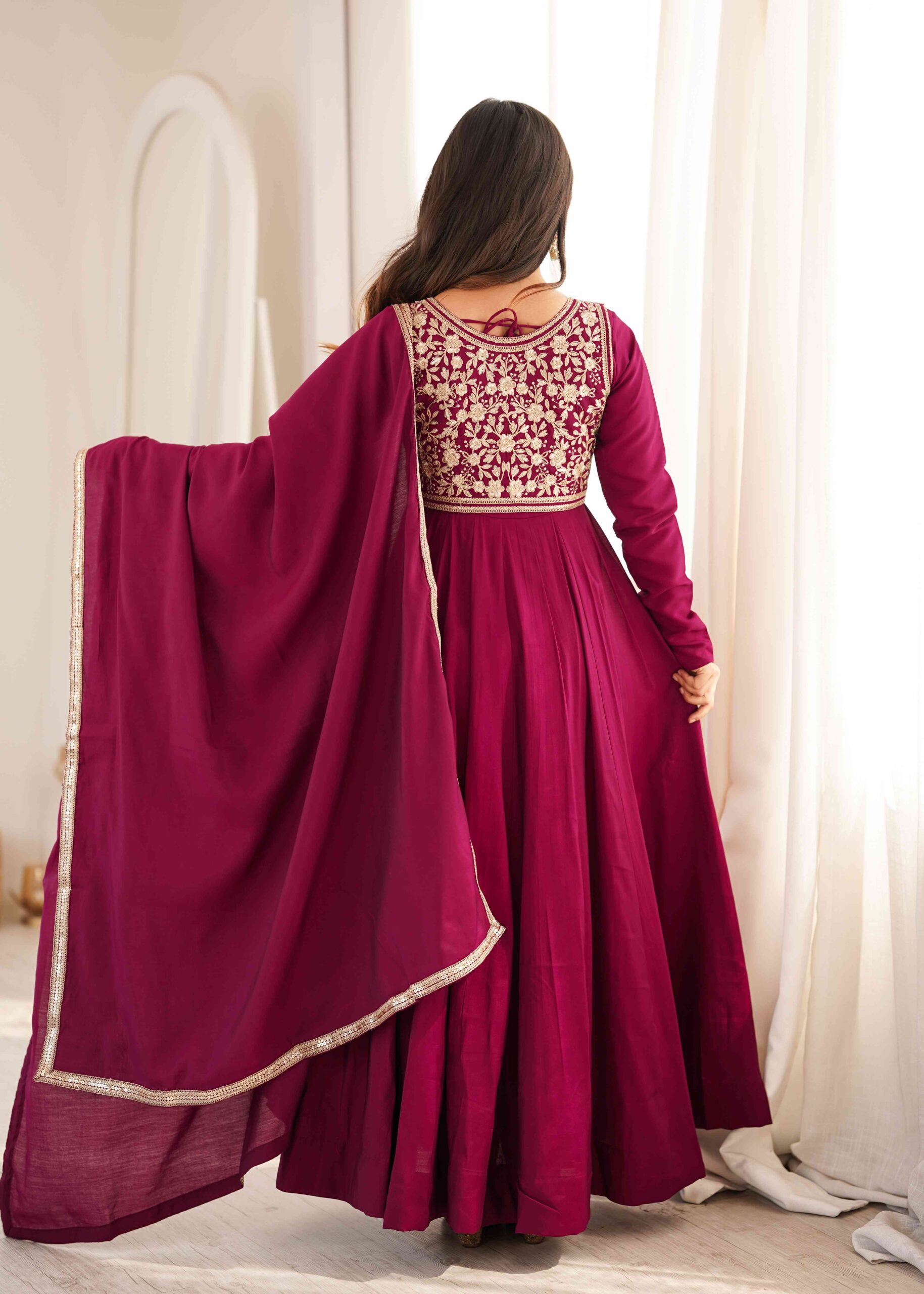 Dark Rani Gown with Jacket for Wedding - Image 3