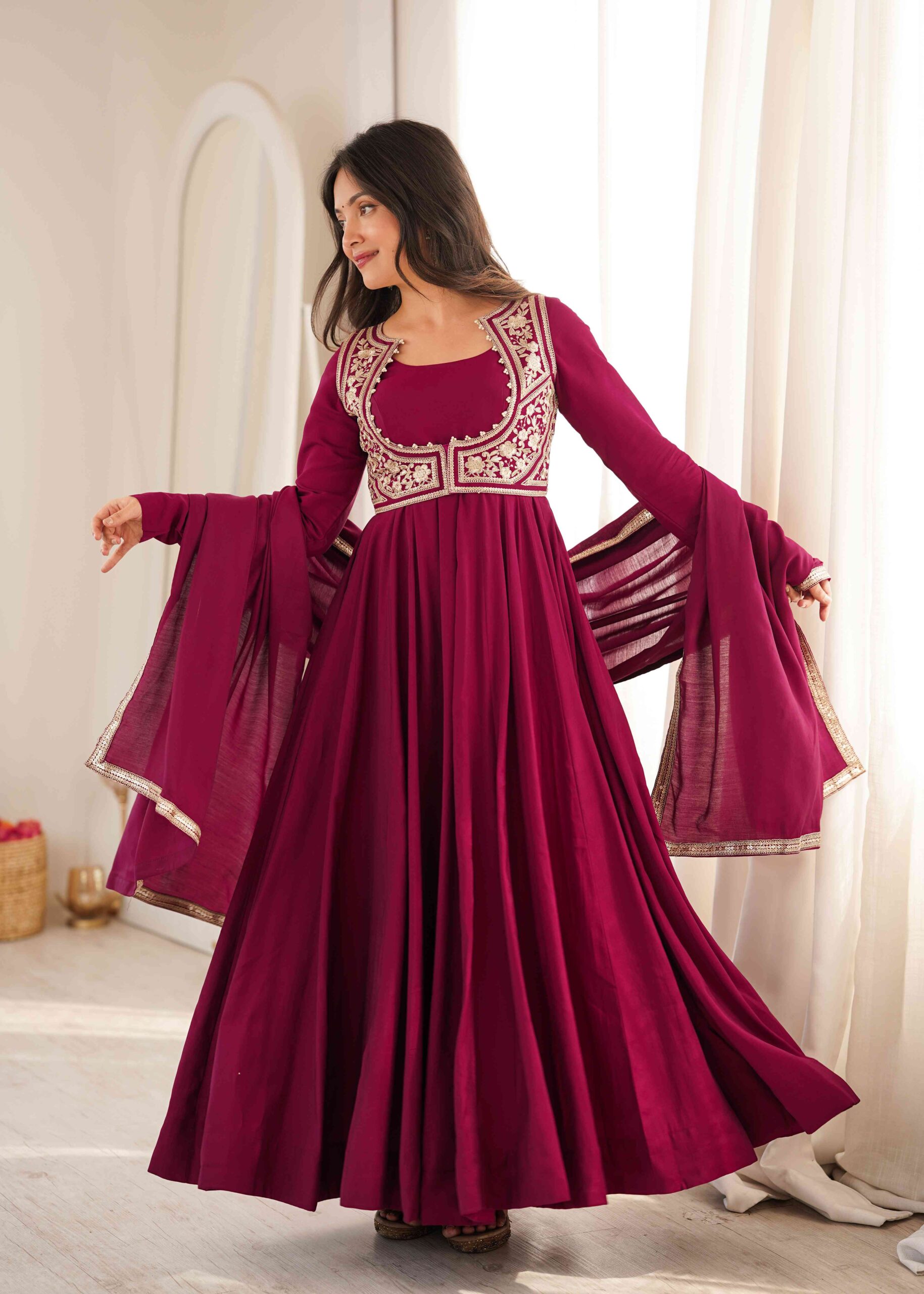 Dark Rani Gown with Jacket for Wedding - Image 4