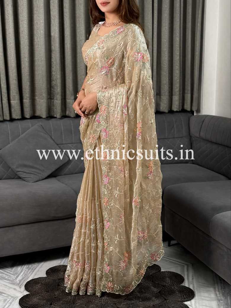 Dusky Colored Party Wear Saree - Image 6