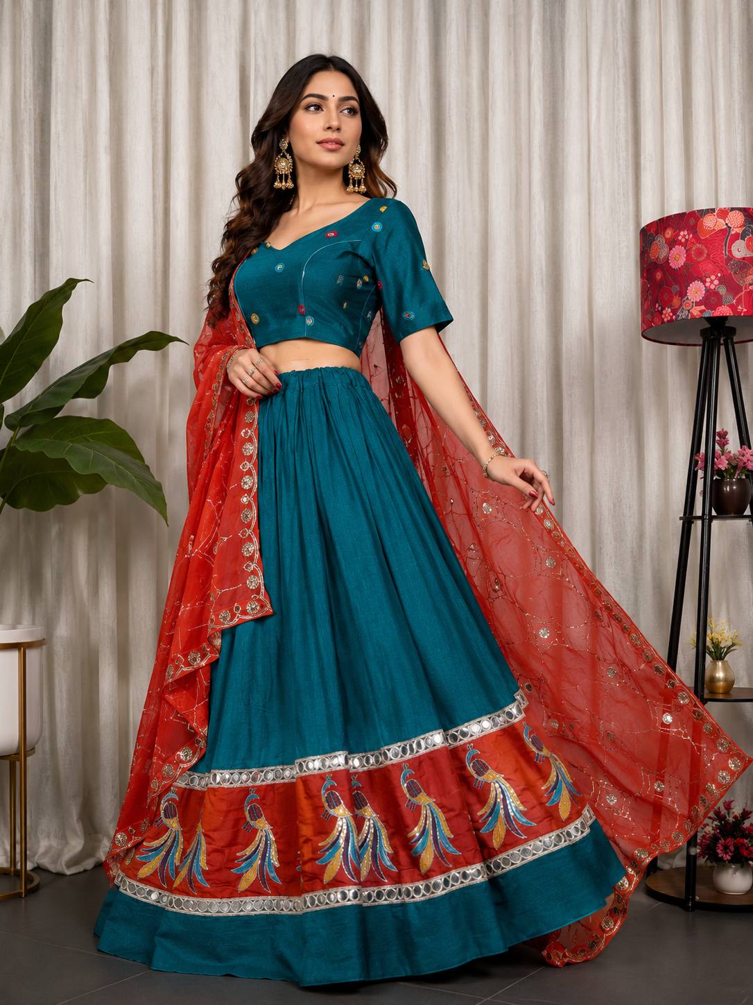 Morpich Readymade Chaniya with Red Dupatta - Image 3
