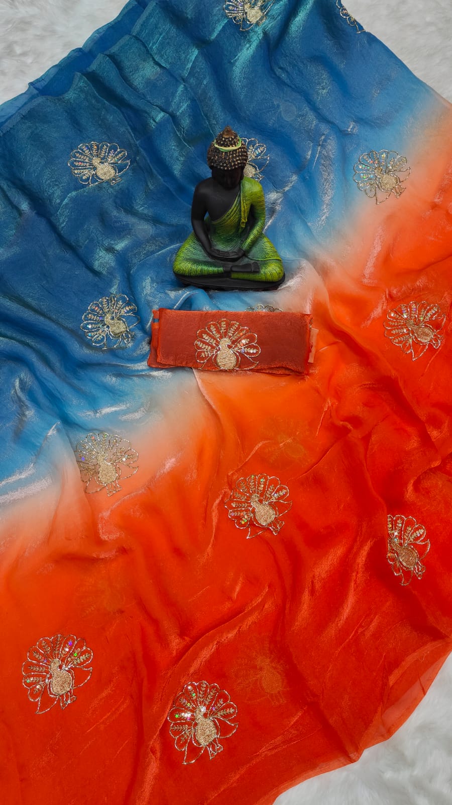 Peacock Embroidery Cut Dana work Saree - Image 2