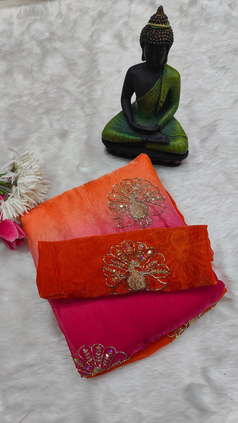Peacock Handwork Saree with Padding - Image 2