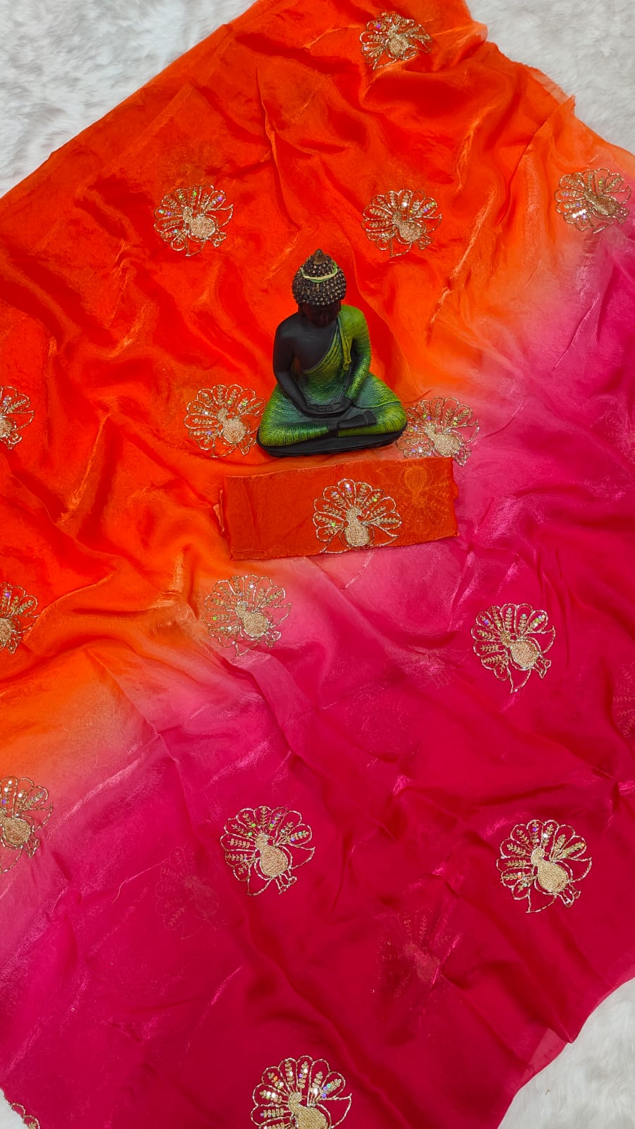 Peacock Handwork Saree with Padding - Image 3