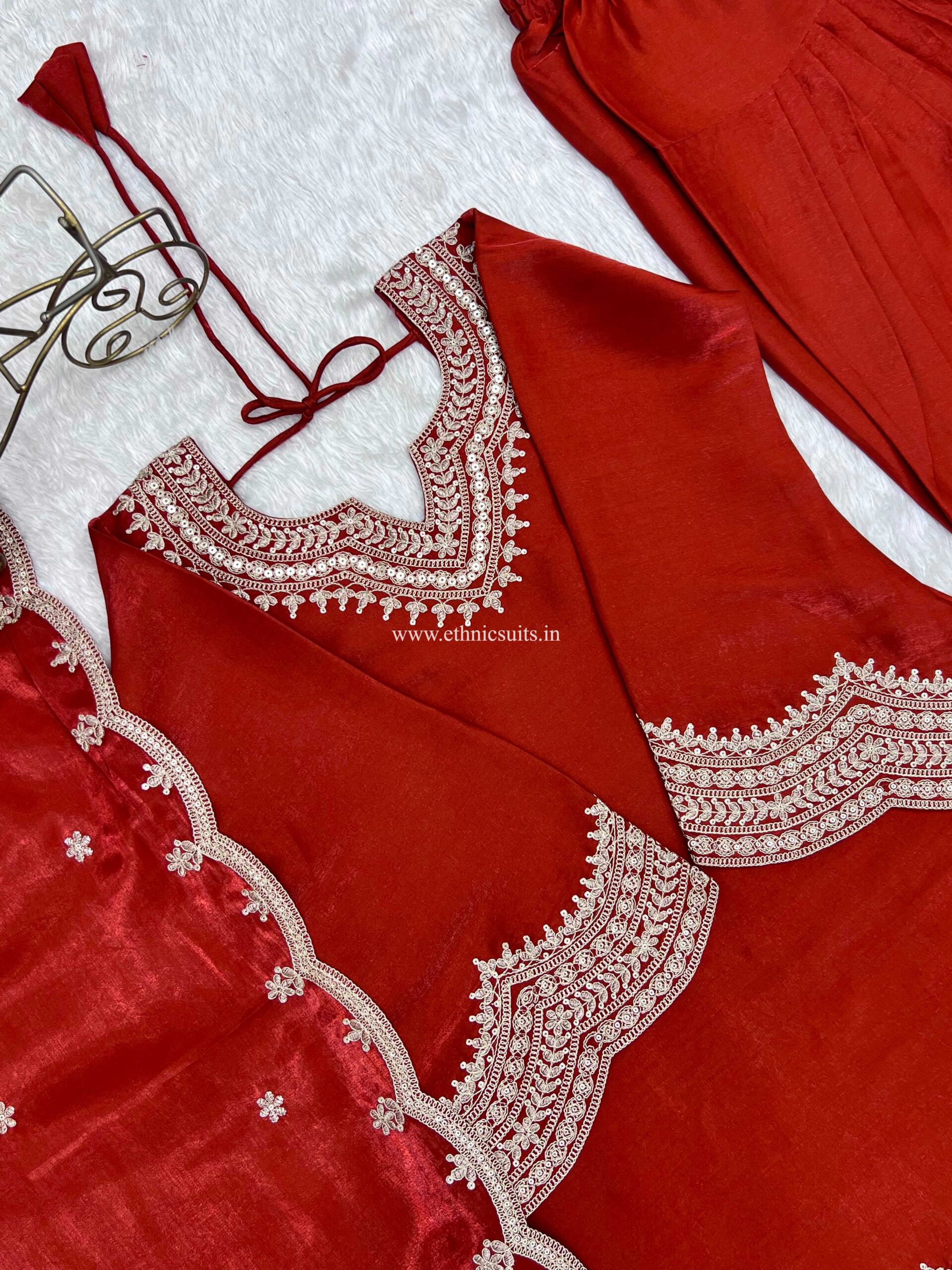 Rust Color Farshi Salwar Suit for Girls - Image 7