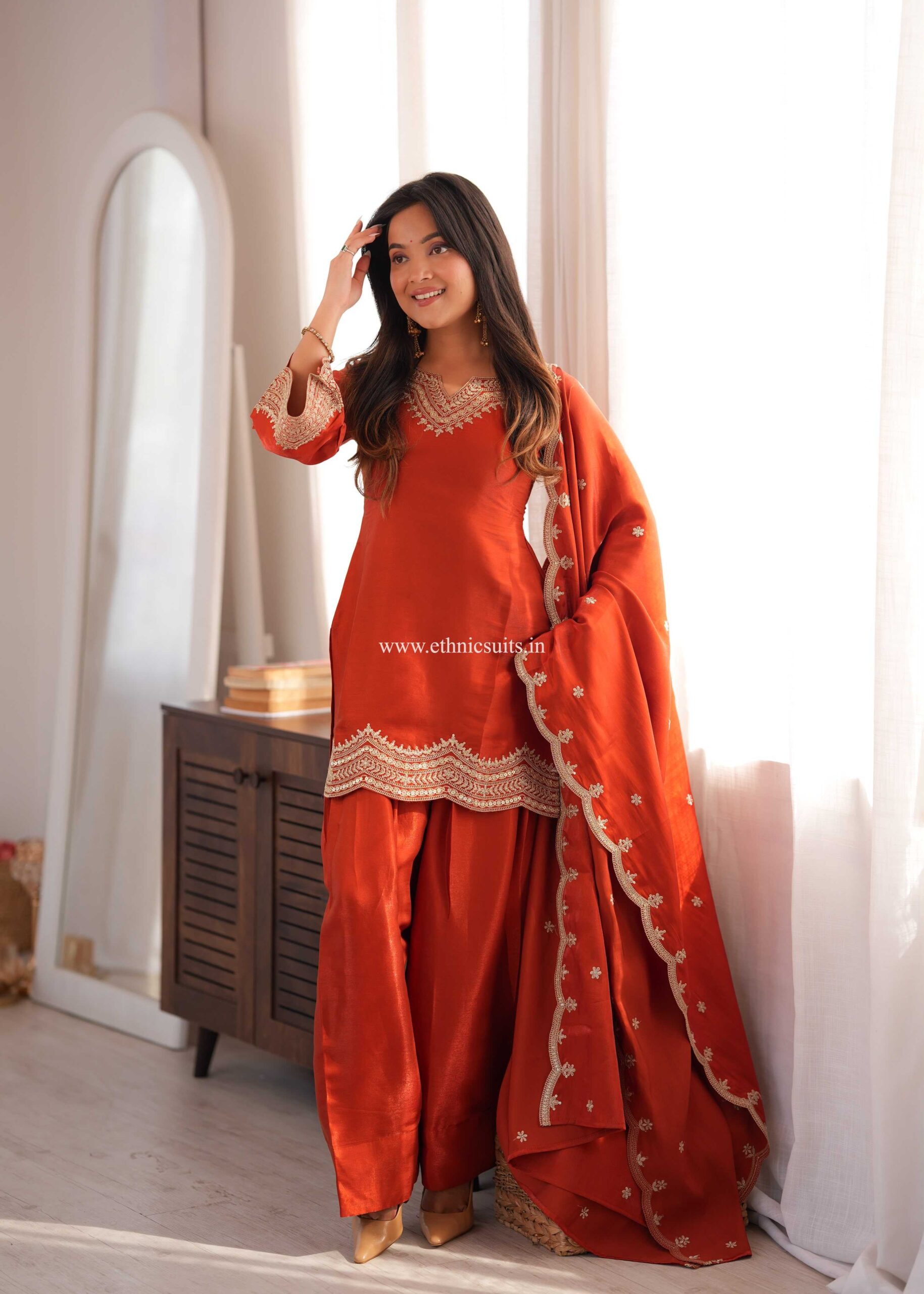 Rust Color Farshi Salwar Suit for Girls - Image 8