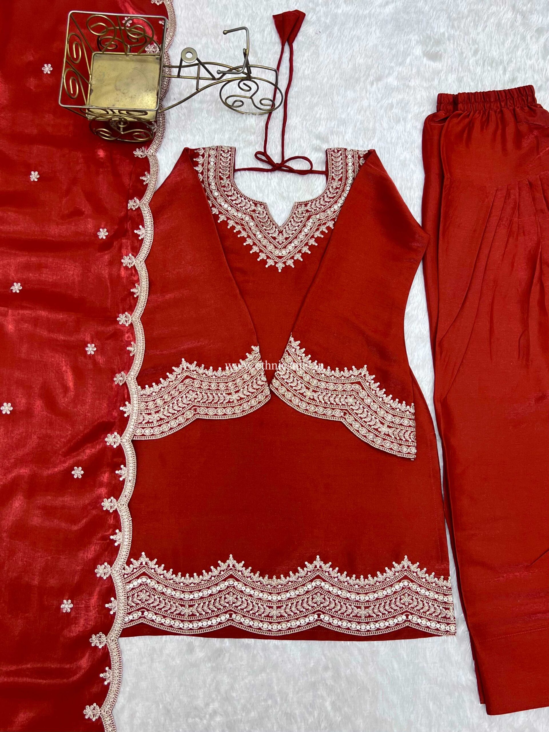 Rust Color Farshi Salwar Suit for Girls - Image 5