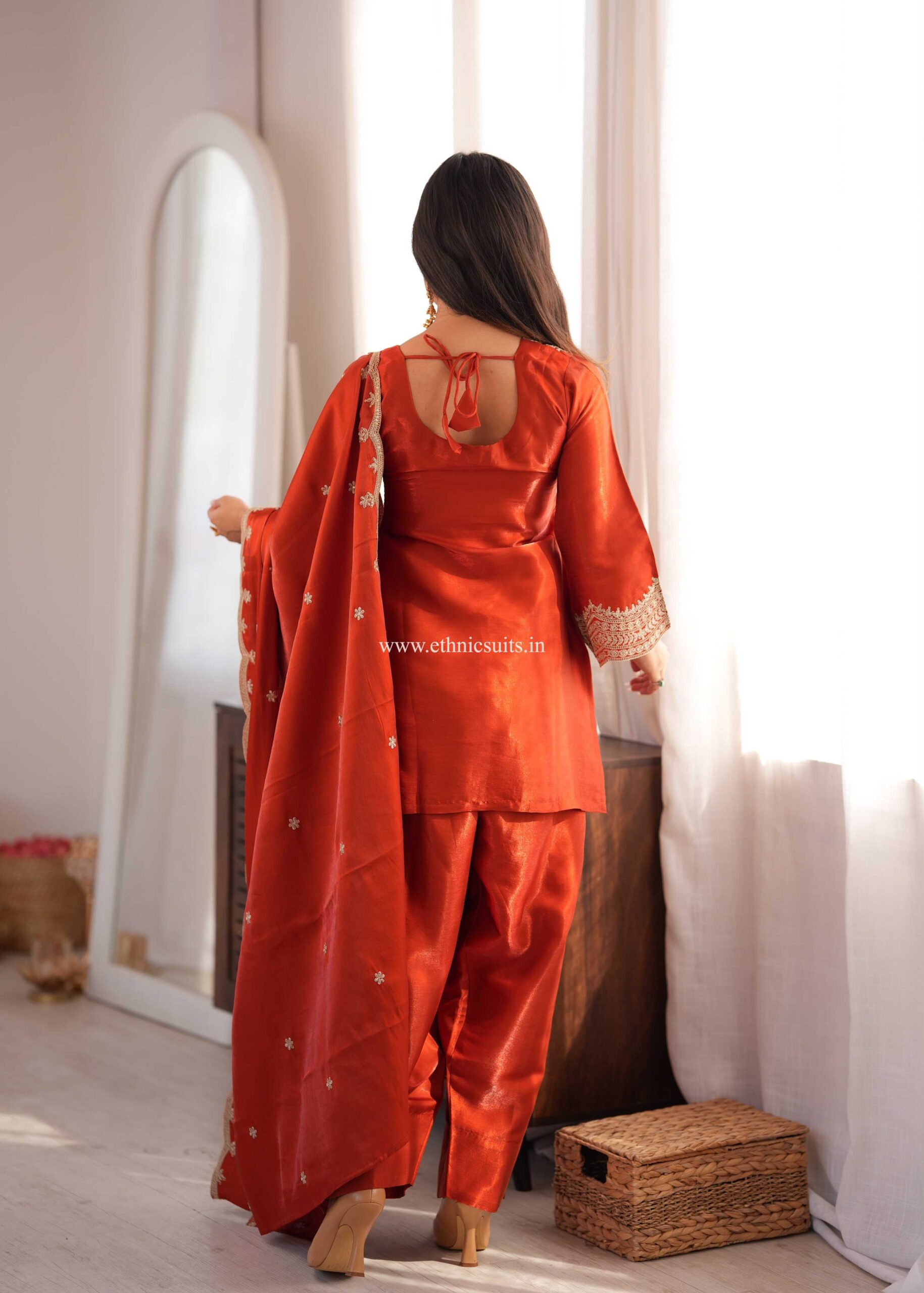 Rust Color Farshi Salwar Suit for Girls - Image 6