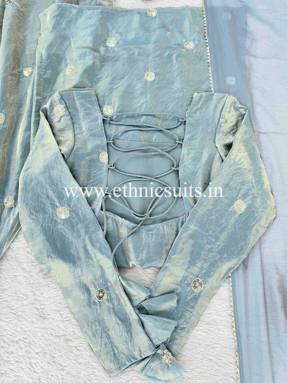 Sky Blue Silk Suit for Girls - Image 2
