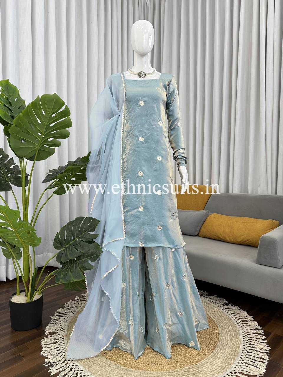 Sky Blue Silk Suit for Girls - Image 4