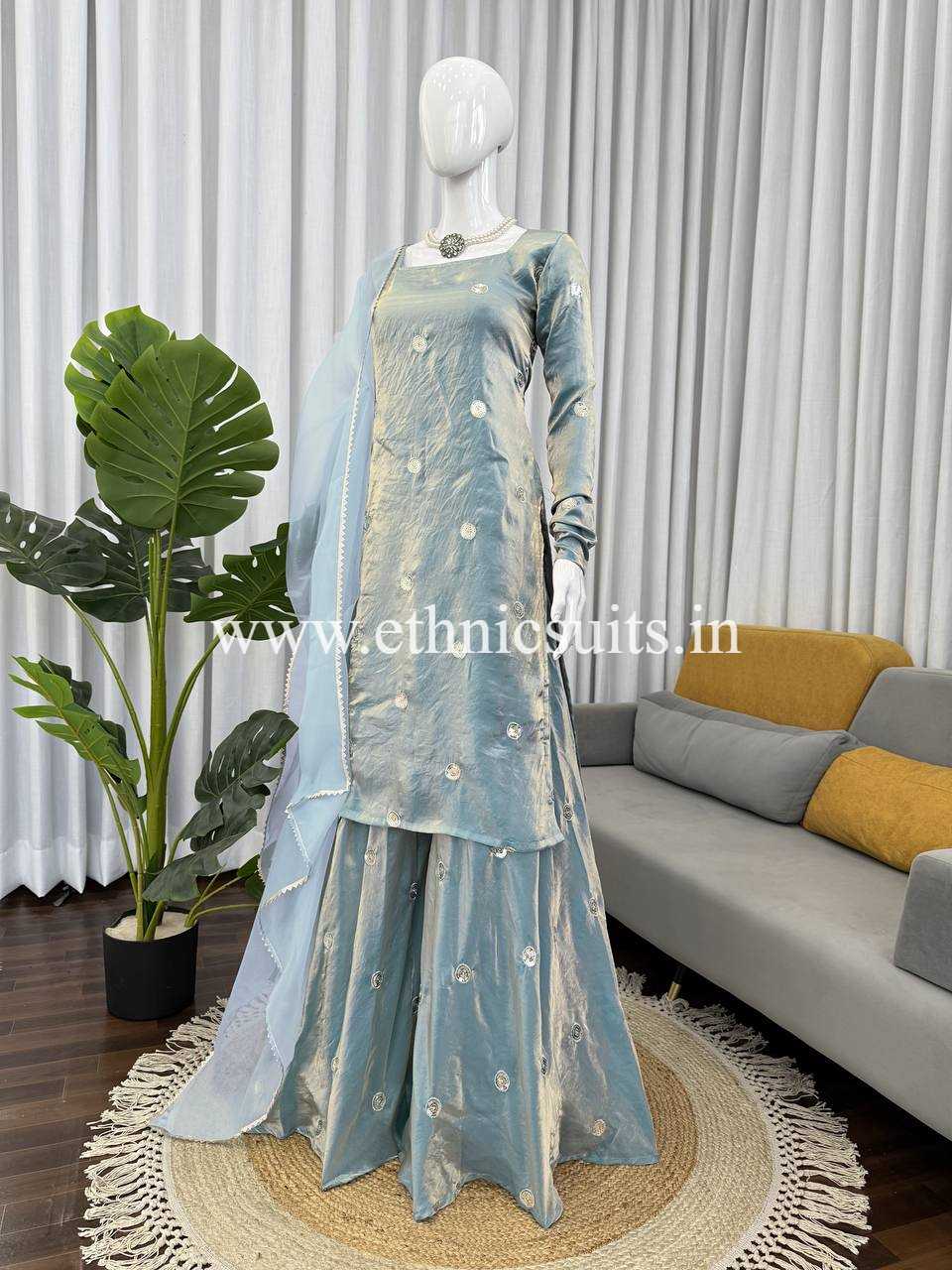 Sky Blue Silk Suit for Girls - Image 5