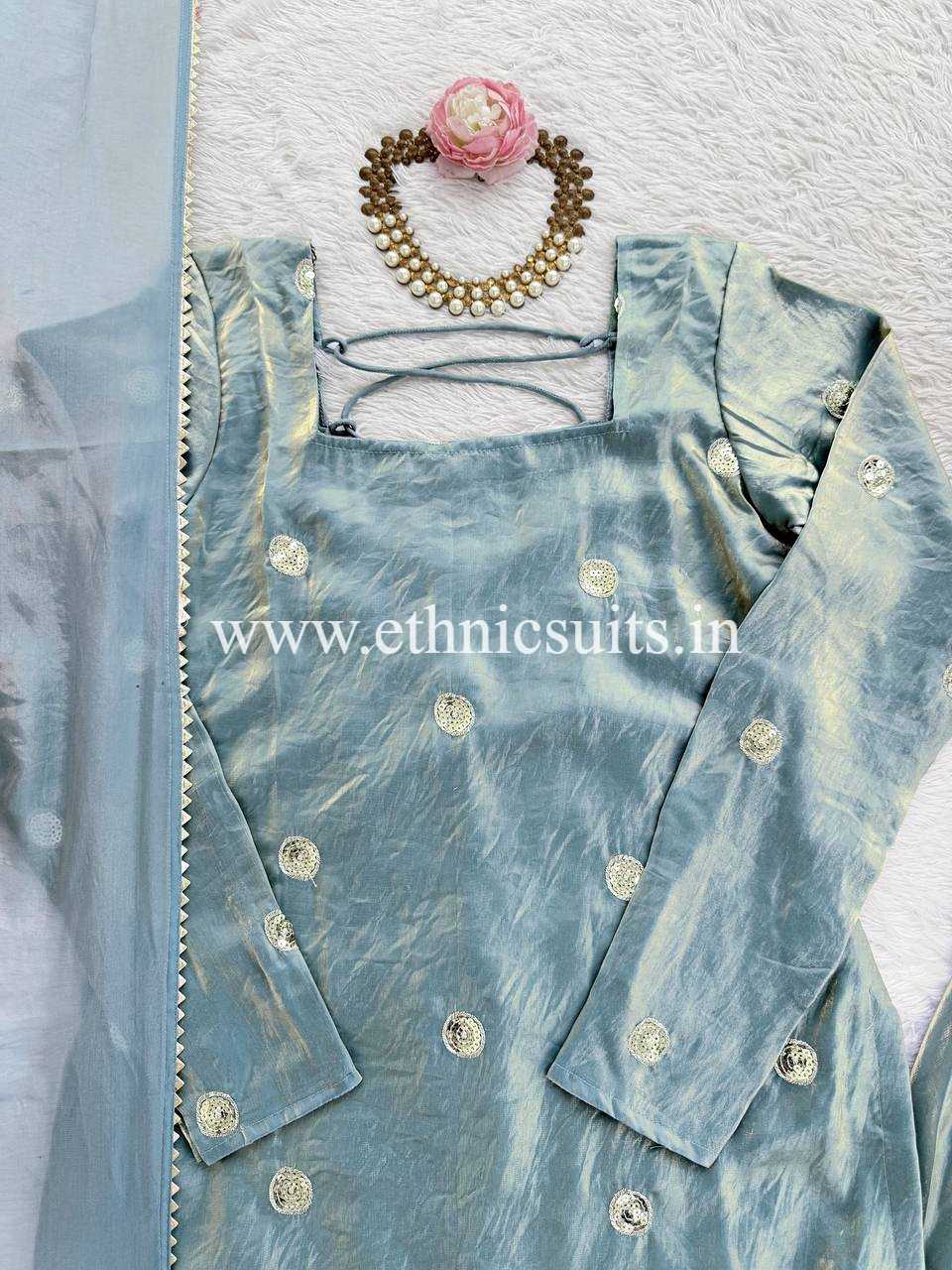 Sky Blue Silk Suit for Girls - Image 7