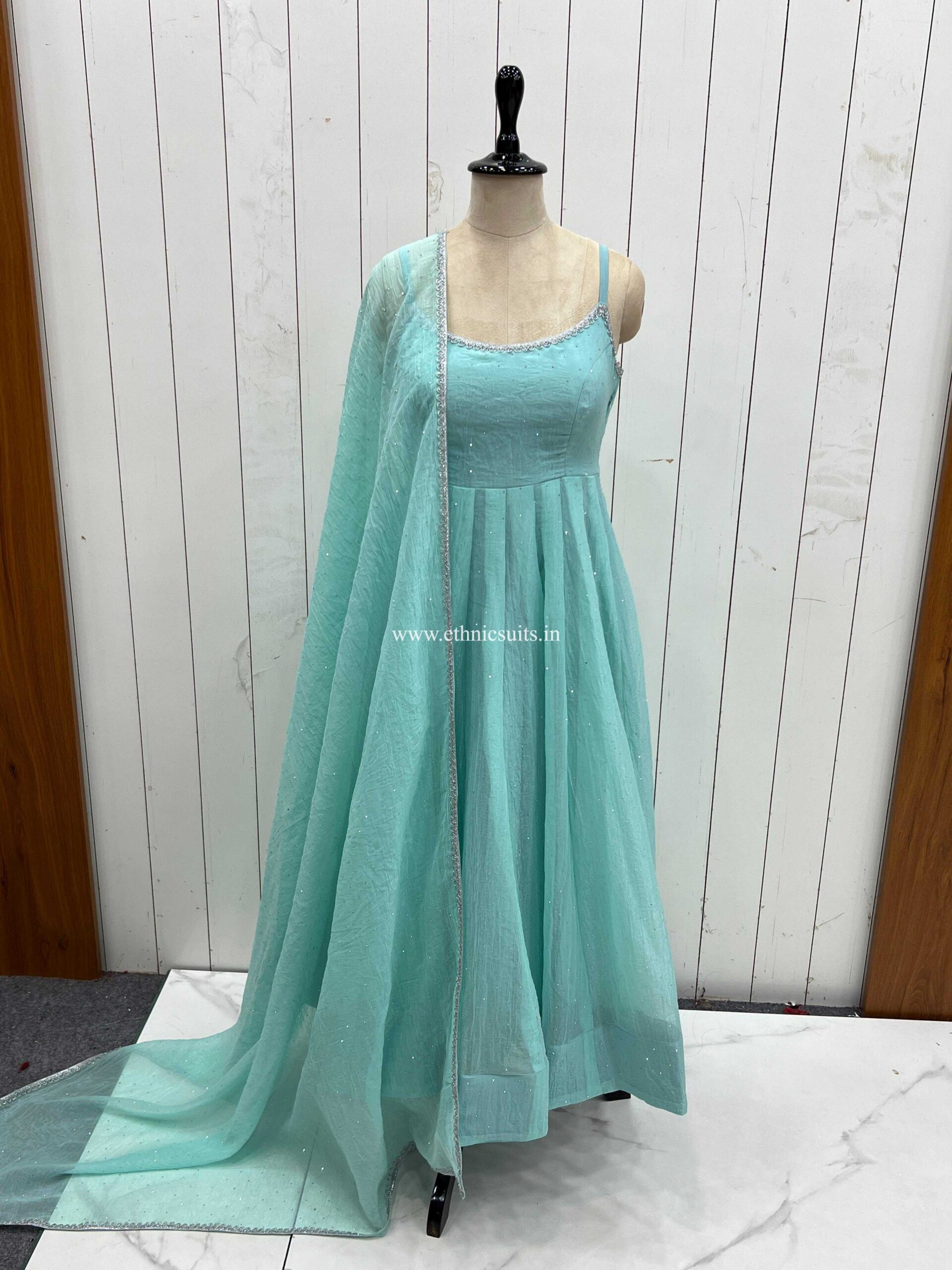 Sky Blue Sleeveless Anarkali Dress for Girls - Image 5