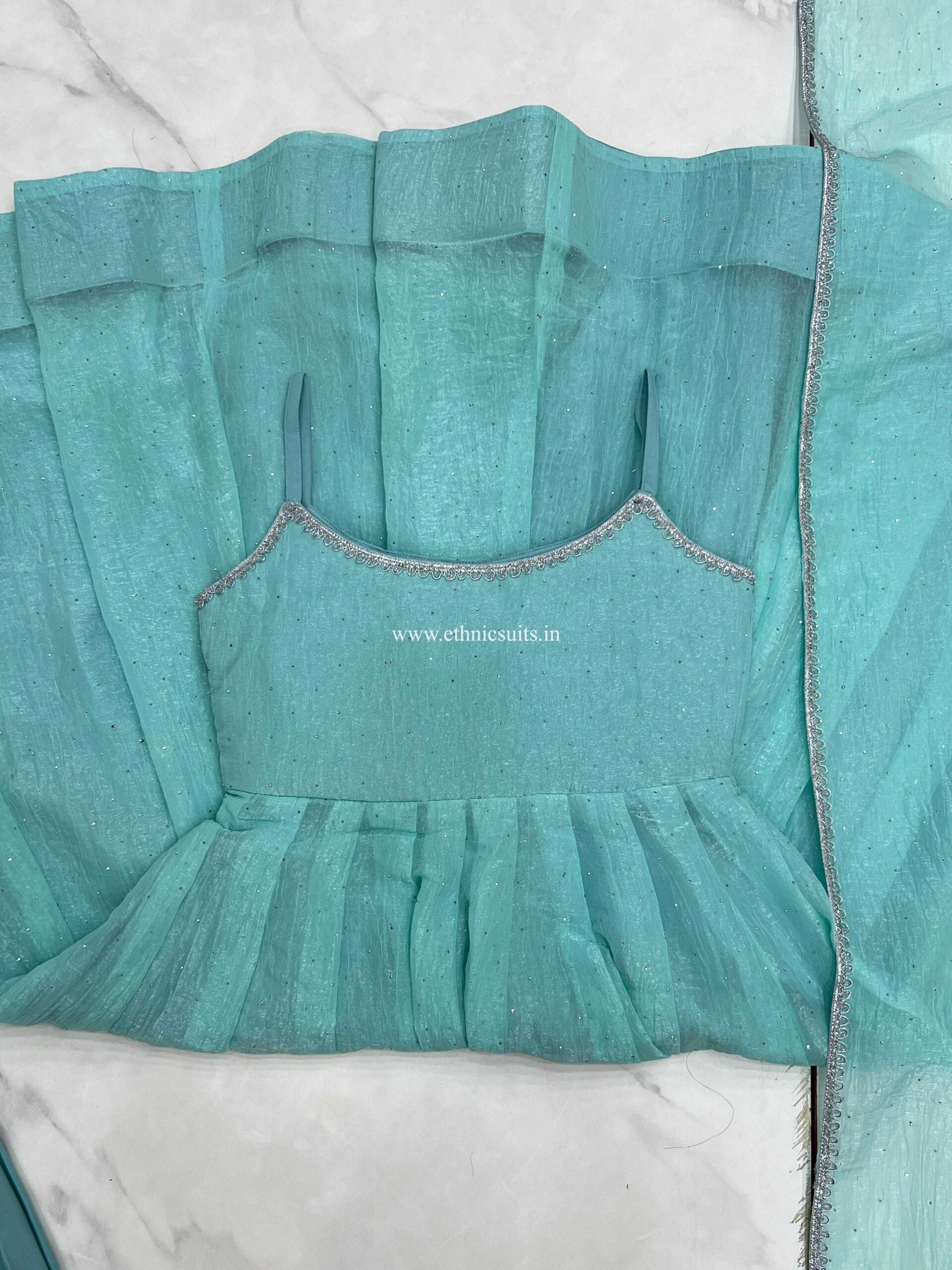 Sky Blue Sleeveless Anarkali Dress for Girls - Image 6