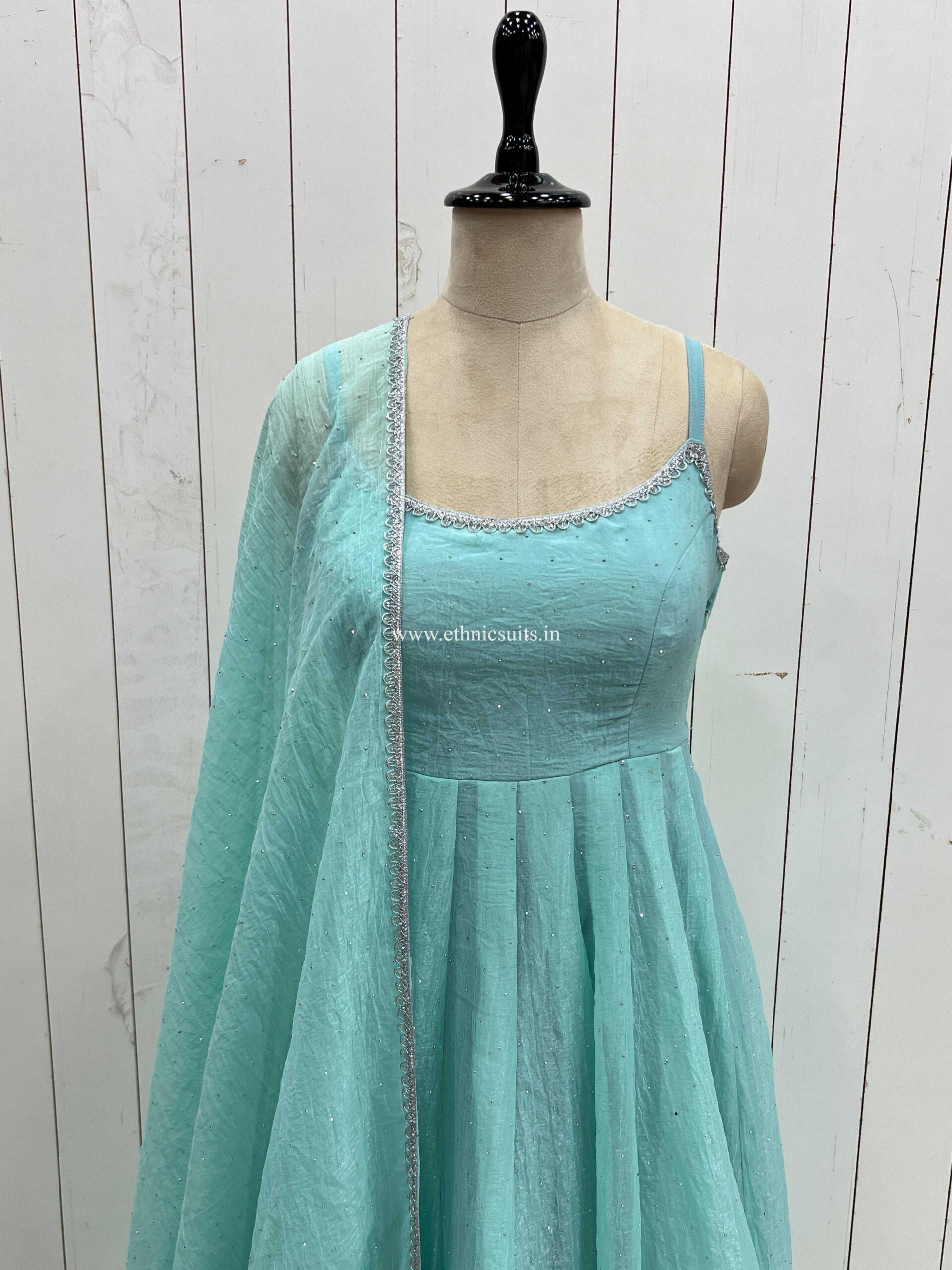 Sky Blue Sleeveless Anarkali Dress for Girls - Image 7