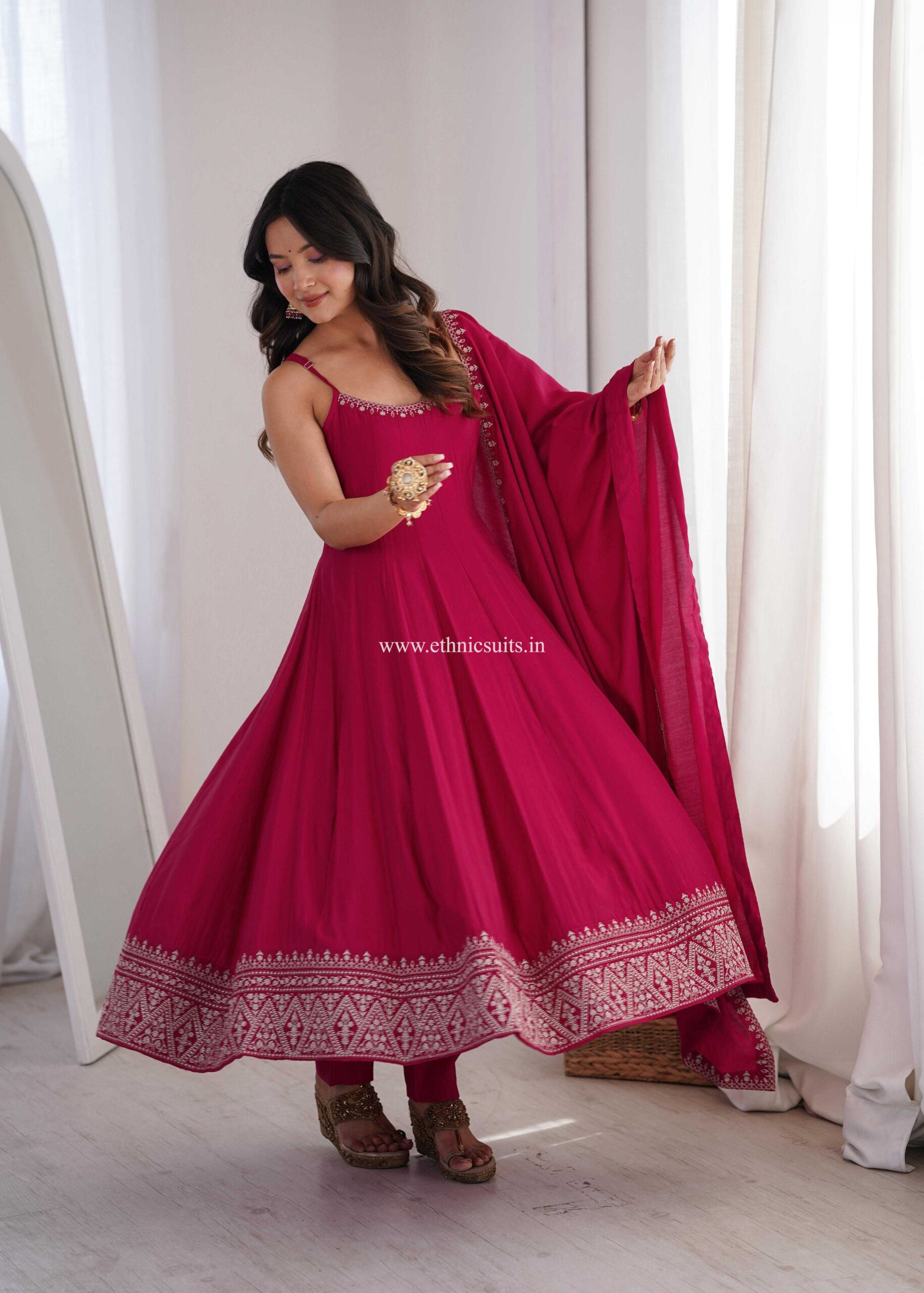 Wedding Wear Sleeveless Anarkali Suit Red - Image 2