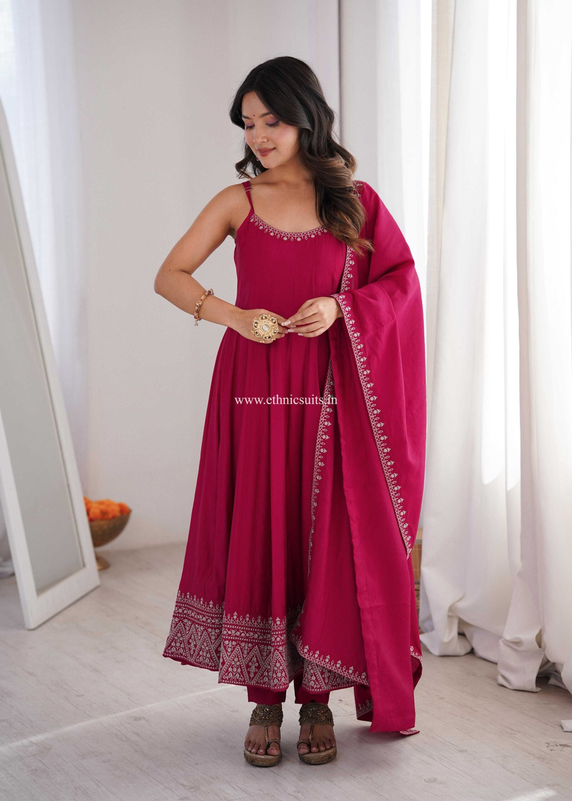 Wedding Wear Sleeveless Anarkali Suit Red - Image 3